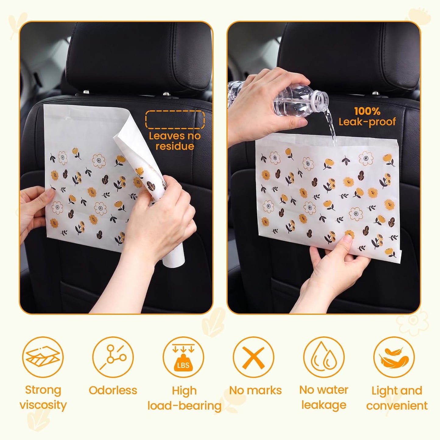 120 Pcs Disposable Car Trash Bags, Seal Disposable Car Garbage Bin Bags, Stick On Car Trash Bin for SUV Truck, RV Travel, Camping, Bedroom, Study Room, Office