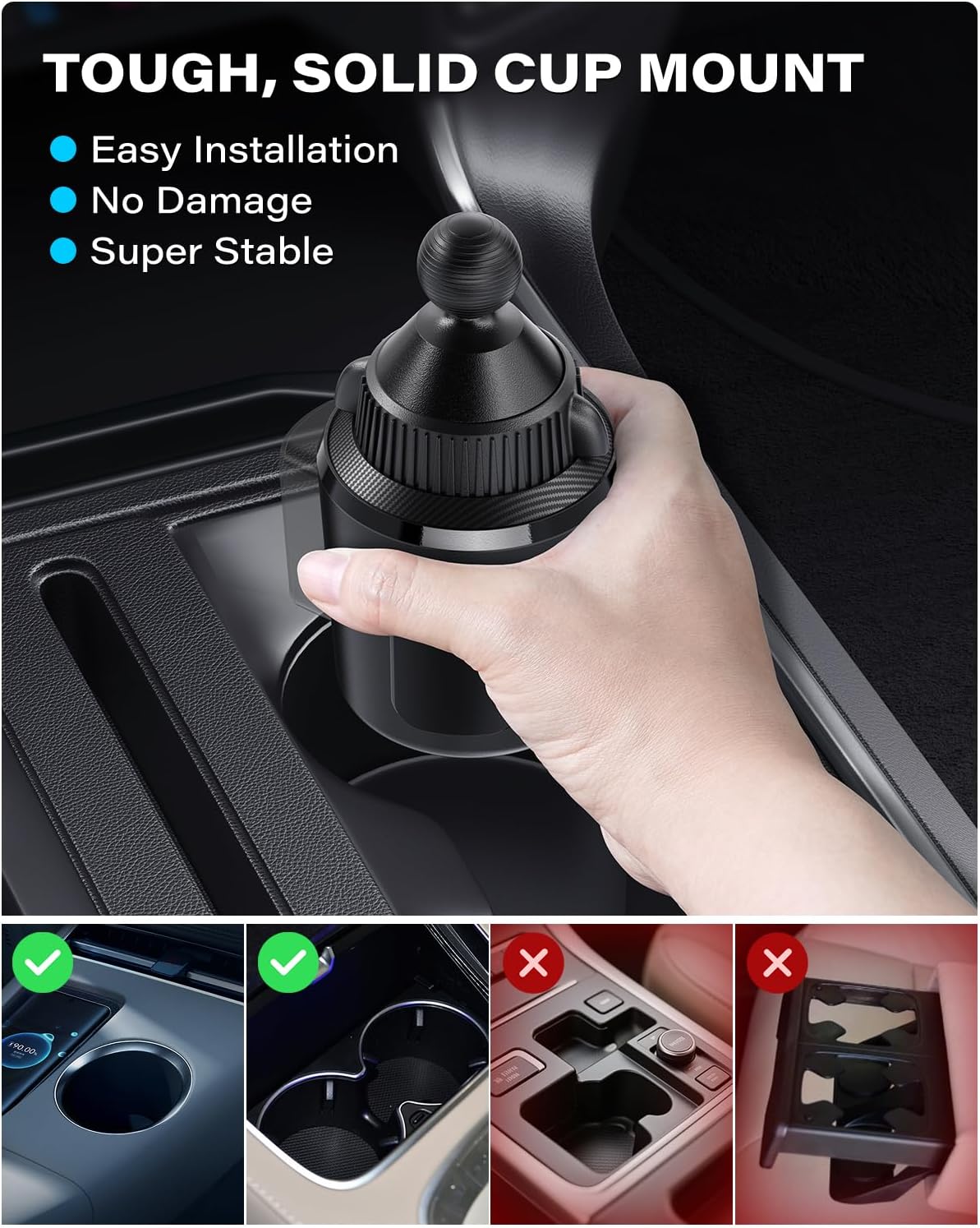 APPS2Car Cup Holder Base with 1” Ball, Expandable Car Mount for B-Size Arms