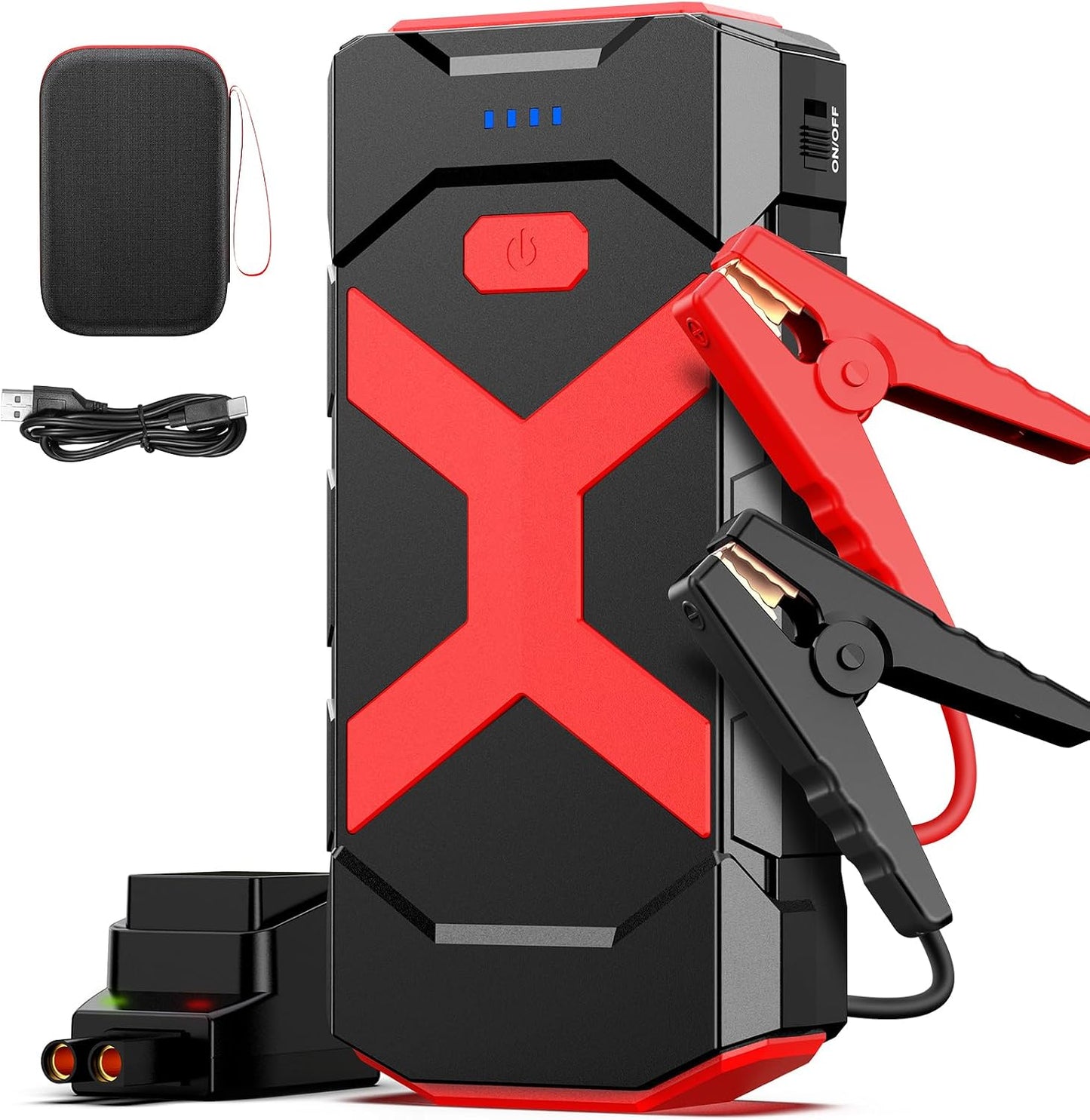 BOOKOO A9 Jump Starter 4000A for Car,Boat,Lawnmower 12L Gas&10L Diesel Engines Portable 12V Car Battery Jump Starter with Jumper Cables,Quick Charging USB Ports and USB C,3 LED Modes and Storage Box