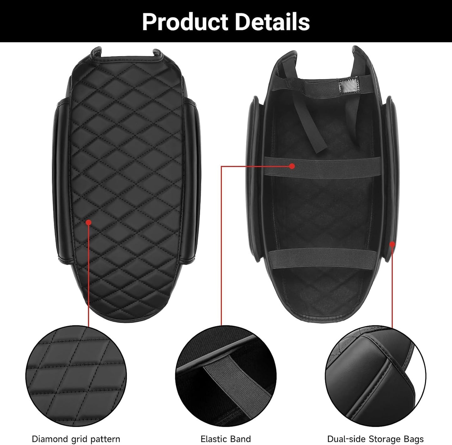 Center Console Armrest Cover Compatible with 2011-2017 Jeep Wrangler JK Accessories Black Leather Arm Rest Lid Protector with Storage Pockets