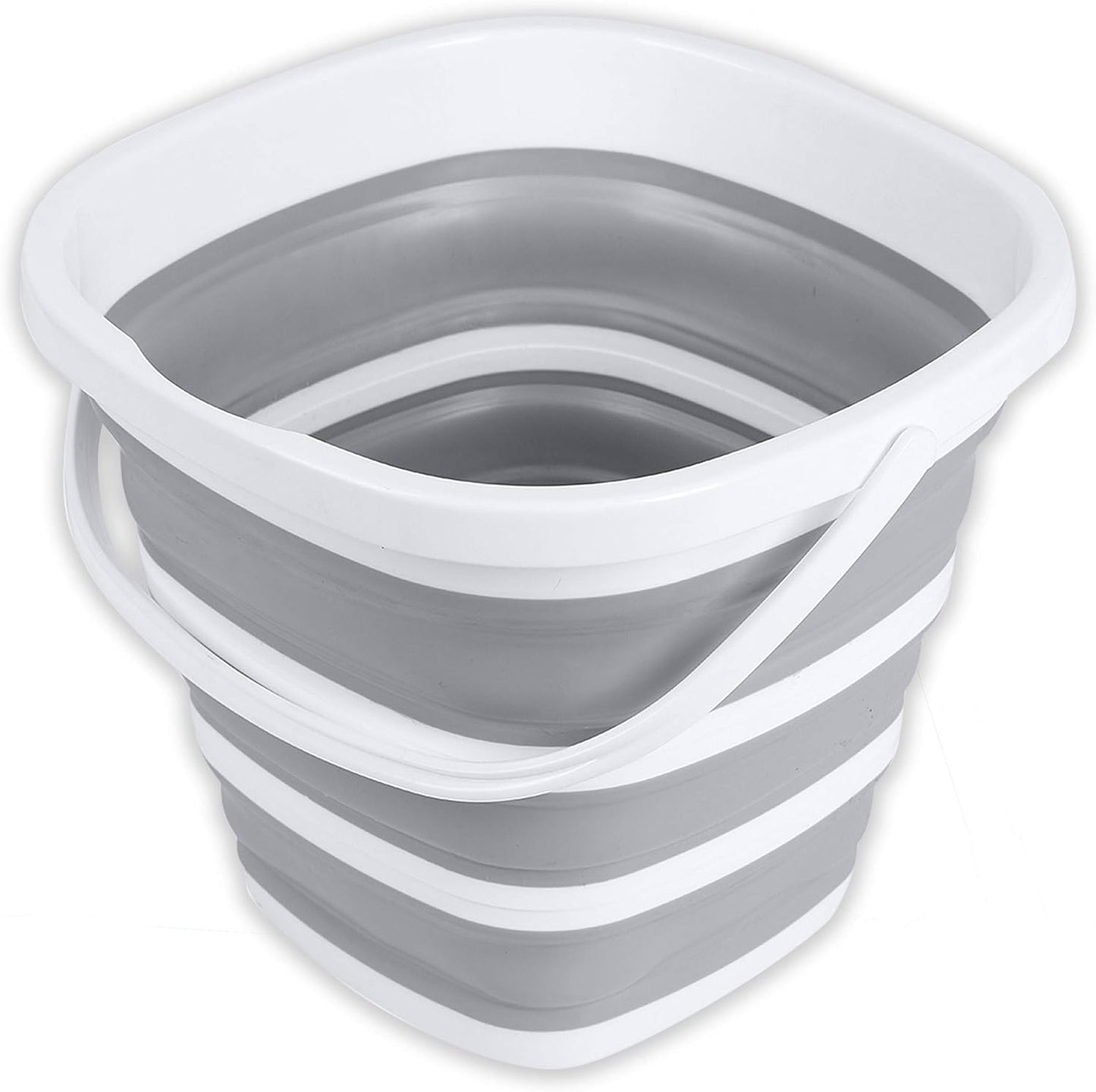 Brookstone Collapsible Bucket, Foldable Cleaning Bucket with Handle, Household Essentials Cleaning Basin and Dust Mop Bucket, Collapsible Wash Basin for Car Cleaning, [2.6 Gal. 10L] Square, White