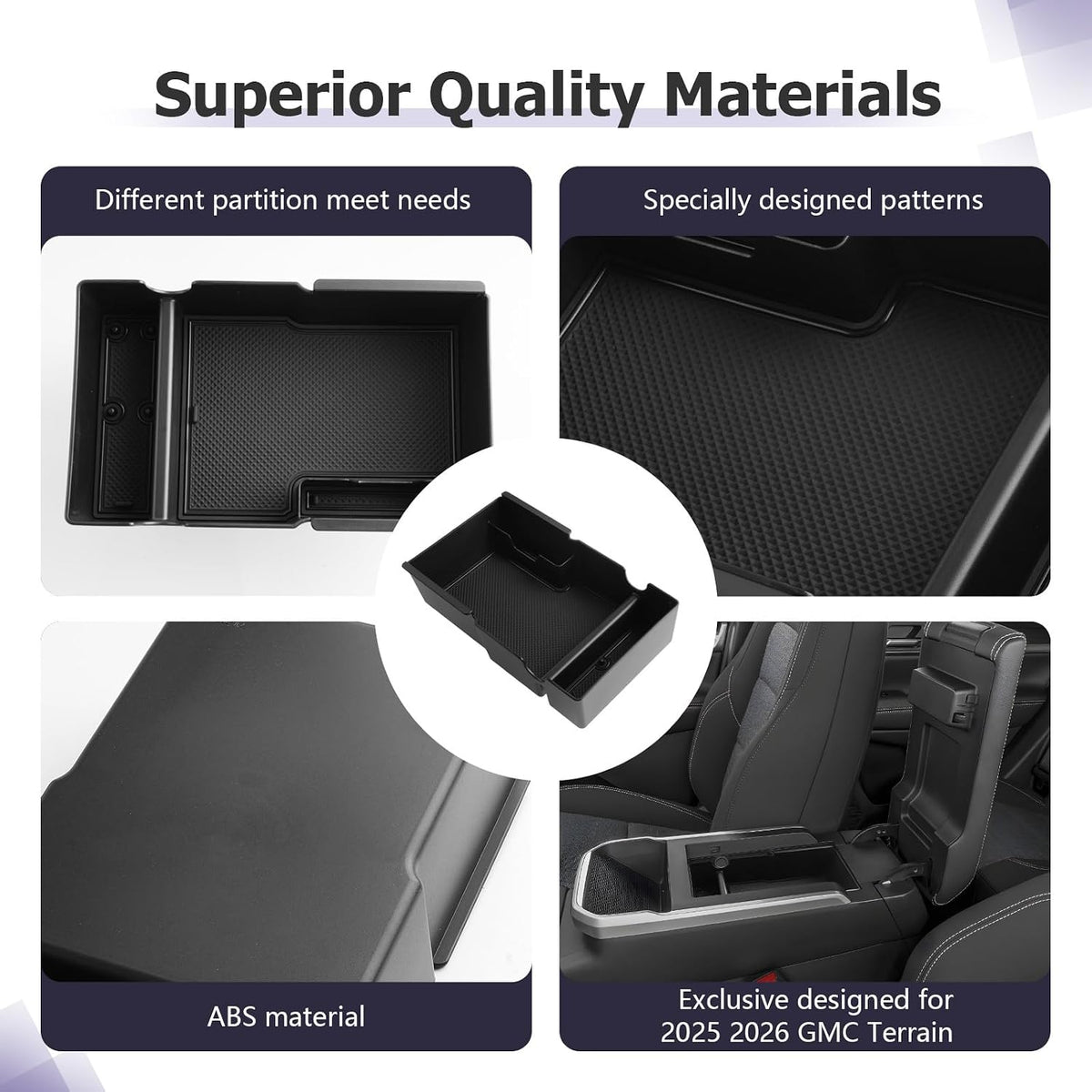 LUWU Center Console Organizer for 2025 2026 GMC Terrain (Elevation/AT4/Denali) Accessories Armrest Storage Box Tray Organizer Insert Tray ABS Material GMC Terrain 2025 2026 Accessories