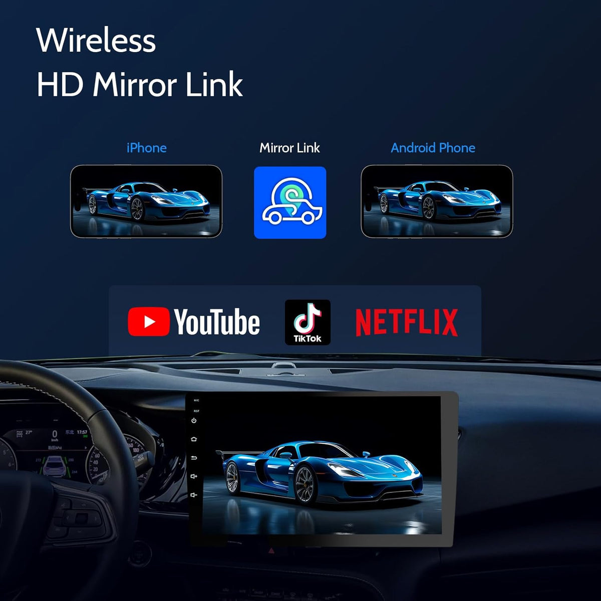 Haudio 9 inch Wireless Double Din Car Stereo,with Apple CarPlay and Android Auto Radio Screen,with Mirror Link, Bluetooth 5.0,1080P Backup Camera, AUX,FM/AM Transmitter|Double Din carplay Screen