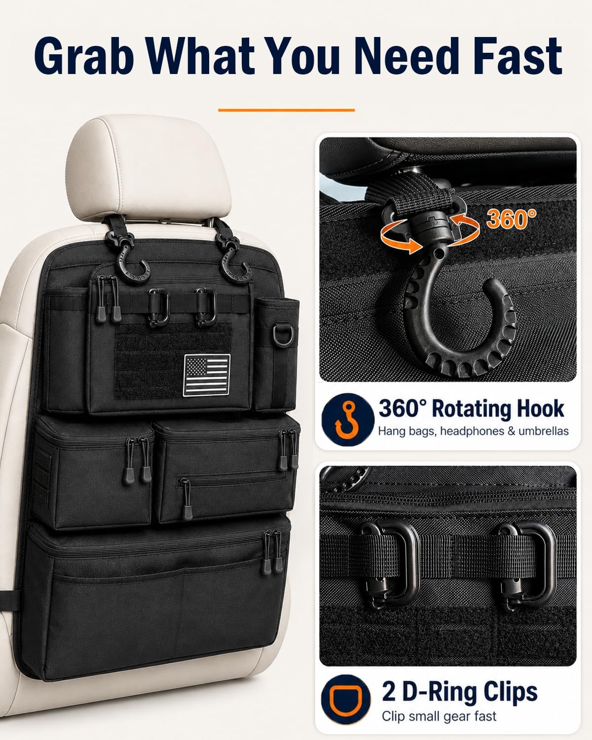Backseat Car Organizer, Tactical MOLLE Seat Back Organizer with 6 Pockets