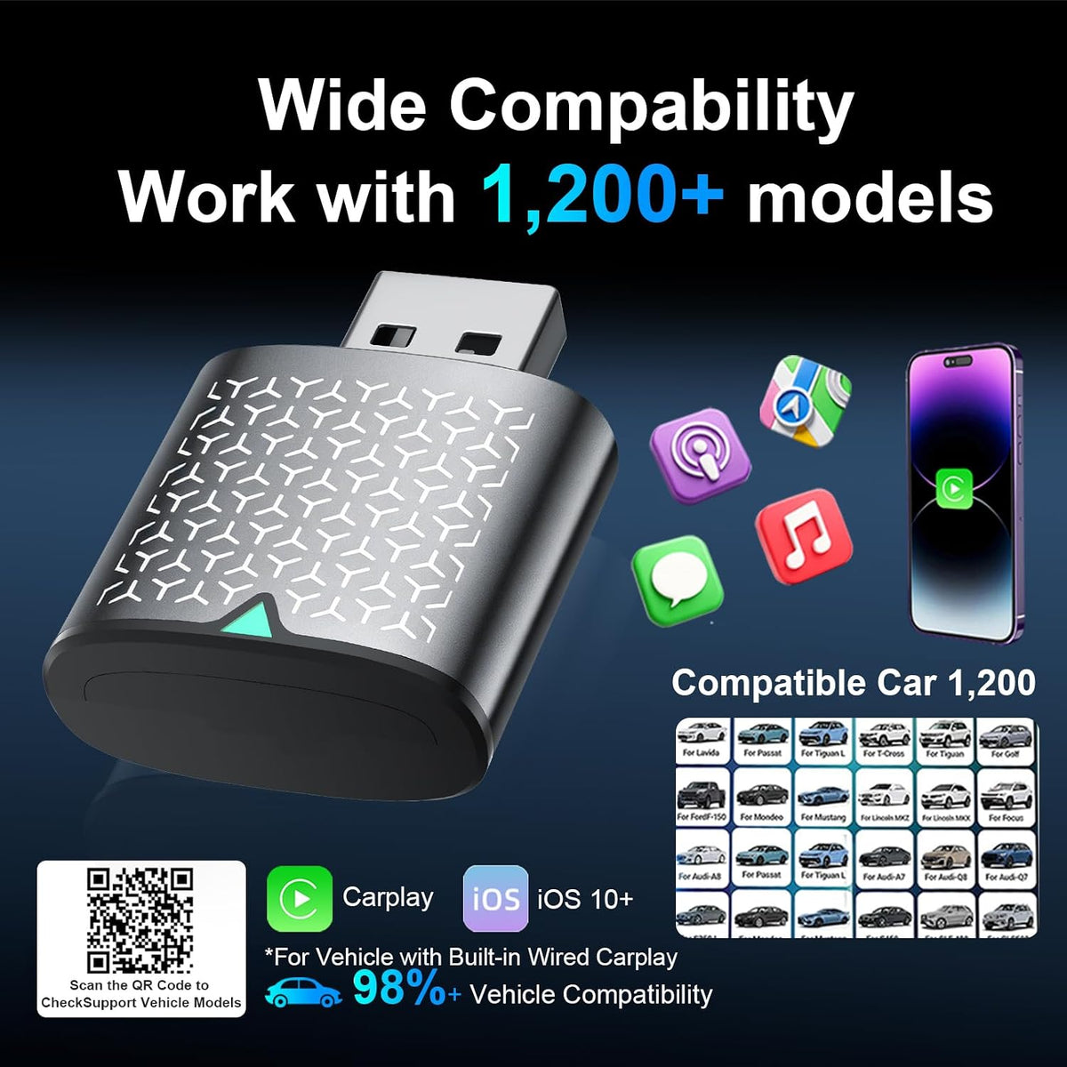 Wireless Carplay Adapter for iPhone, Bluetooth Car Play Dongle