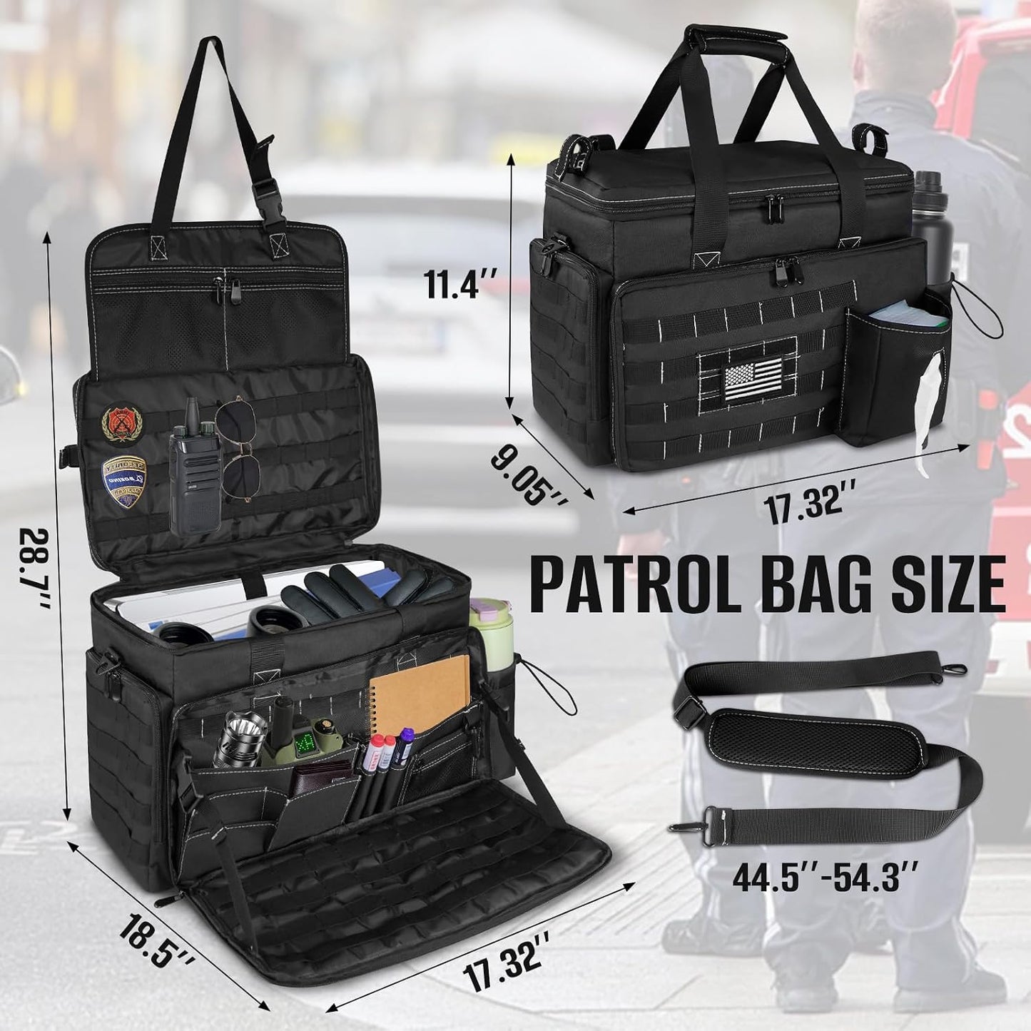 LIWSHWZ Patrol Bag Law Enforcement,Police Gear Bag for Car Front Seat Organizer with 15.6” Laptop Layer and Cup Holders,Multiple Compartments Police Duty Bags Fit Vehicle Passenger Seat
