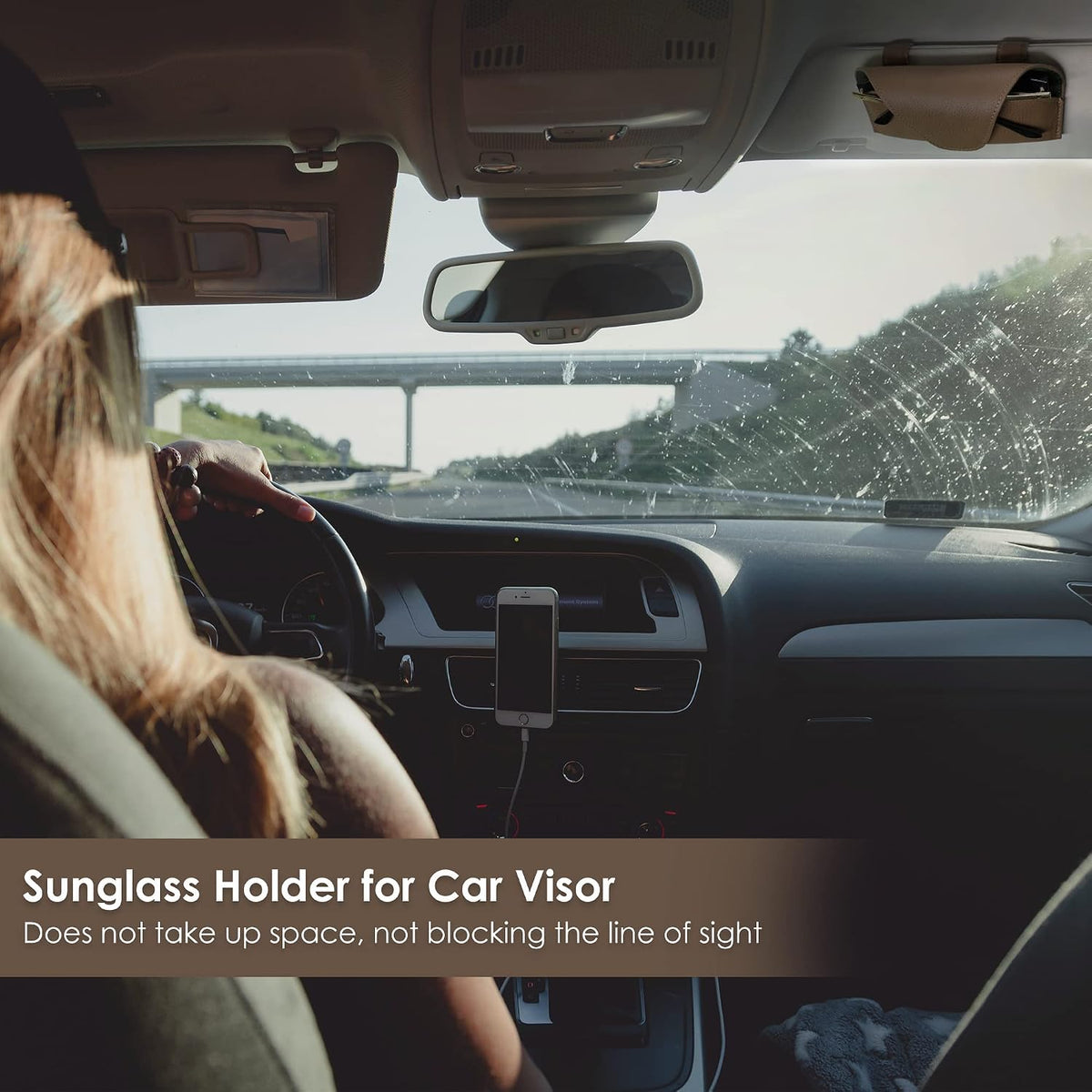 Magnetic Sunglass Holder for Car Visor, Leather Car Glasses Holder