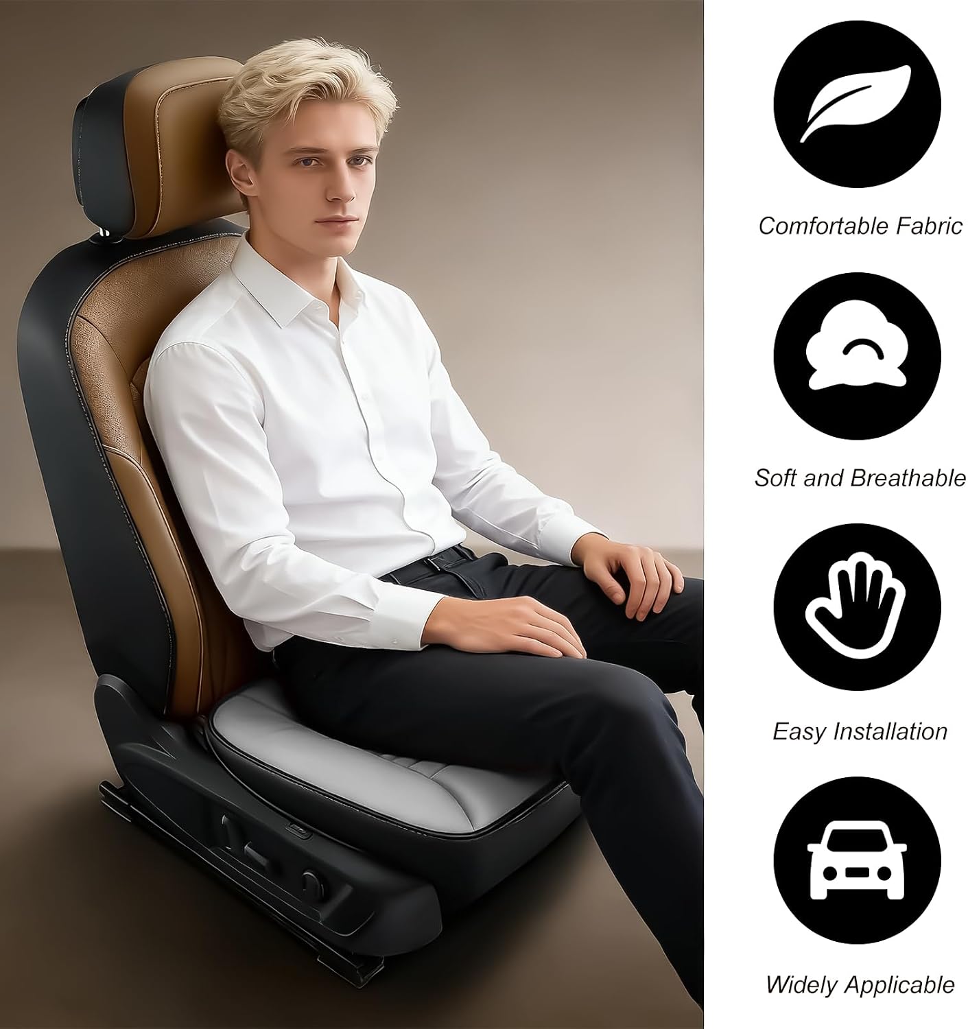 Car Seat Cushion Chair Cushions, Breathable Driver Seat Protector with 1.2" Thick Comfort Memory Foam, Non-Slip Pressure Relief Driver Seats Pillow for Vehicle Office Home (Gray)