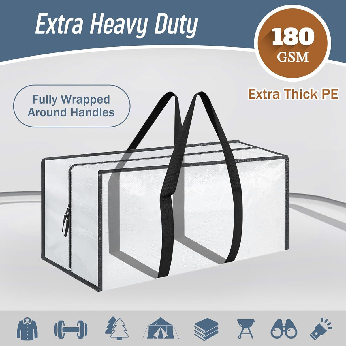 12 Pack Extra Heavy Duty Large Moving Bags with Strong Zipper, White