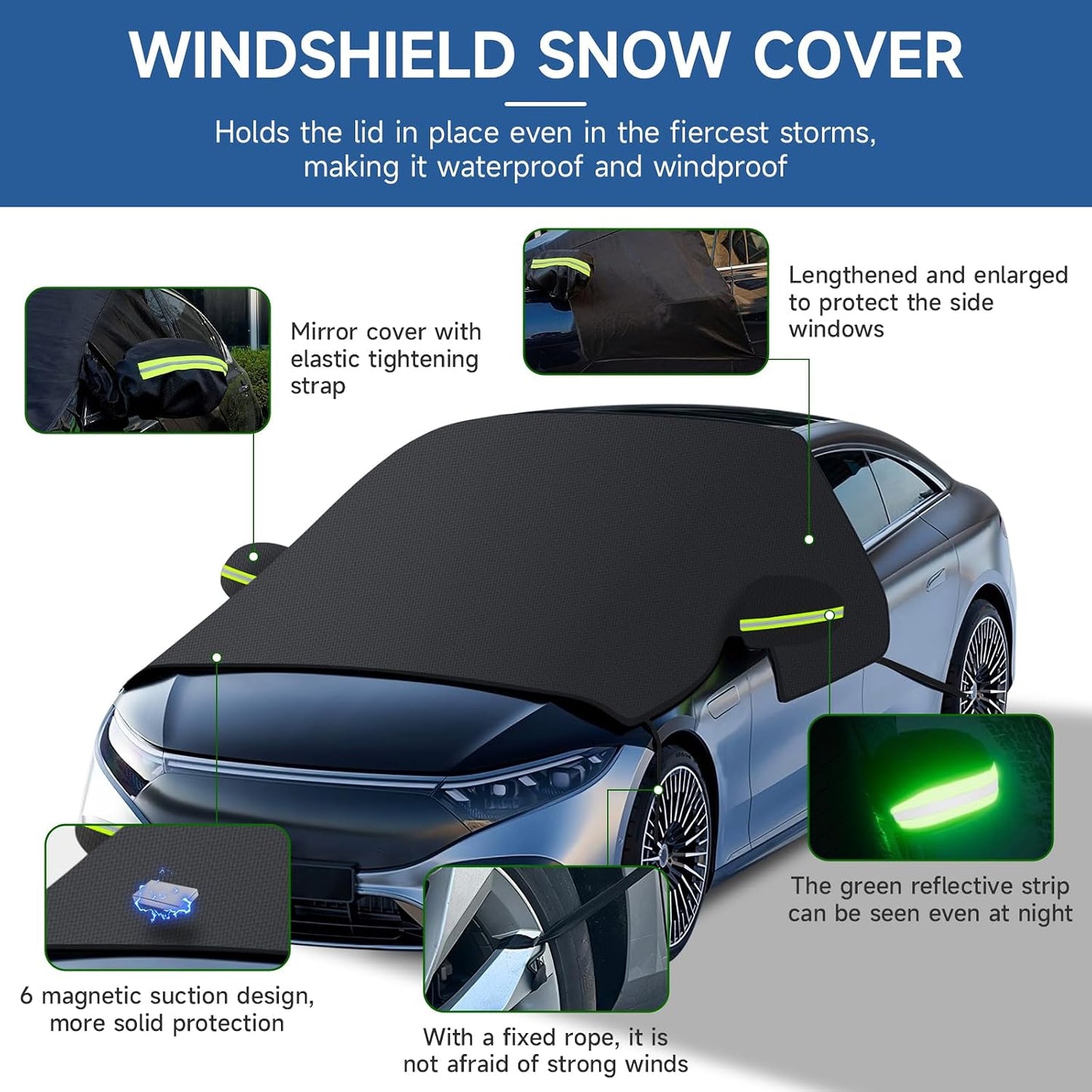 SANLIKE Car Windshield Snow Cover with Side Mirror Cover & 2 in 1 Brush | Thickened 4 Layers, Cold Protection, Ice Scraper, For Most Cars SUVs Trucks