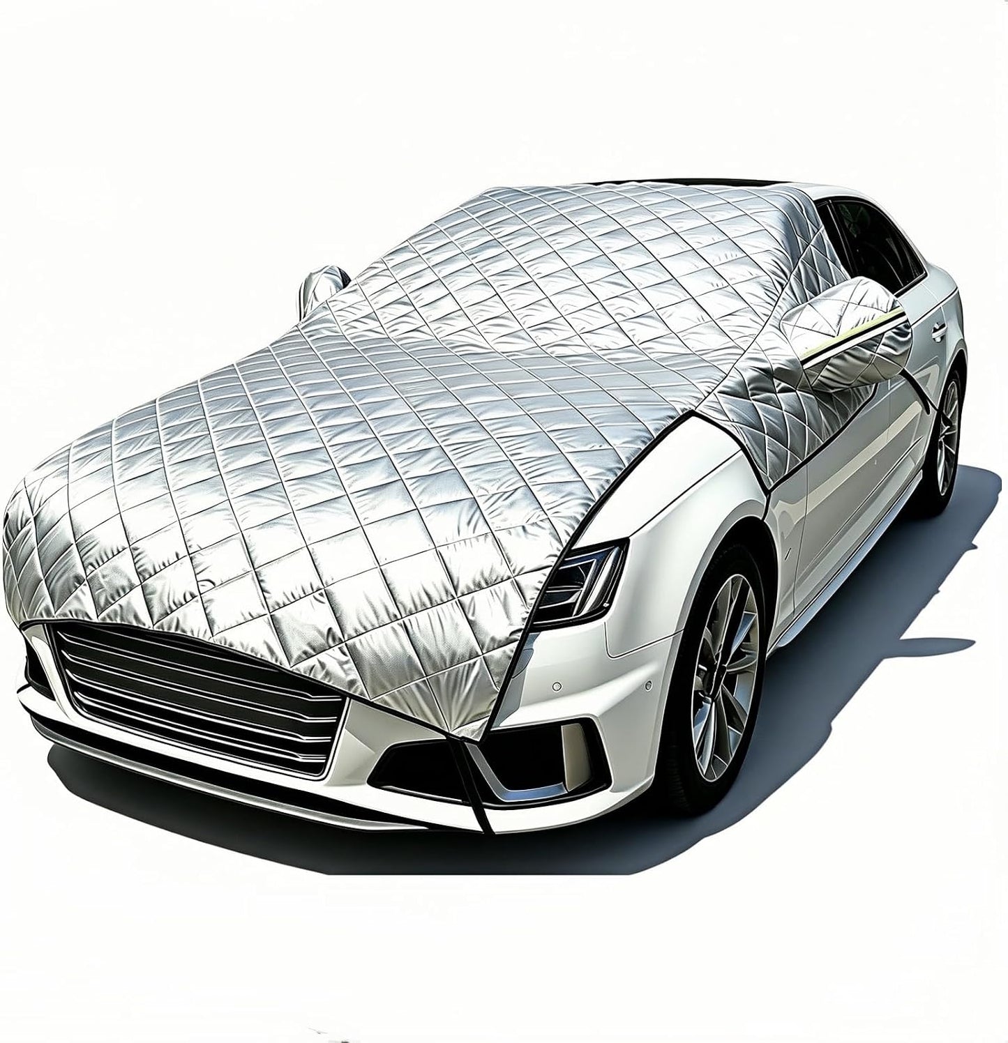 Padded Windshield Sun Shade Hood Cover Universal Fit Sedan SUV | Waterproof Windshield, Driver Side Window and Engine Hood Shield, All Weather Vehicle Guard Against UV Rays, Snow, Ice, Hail