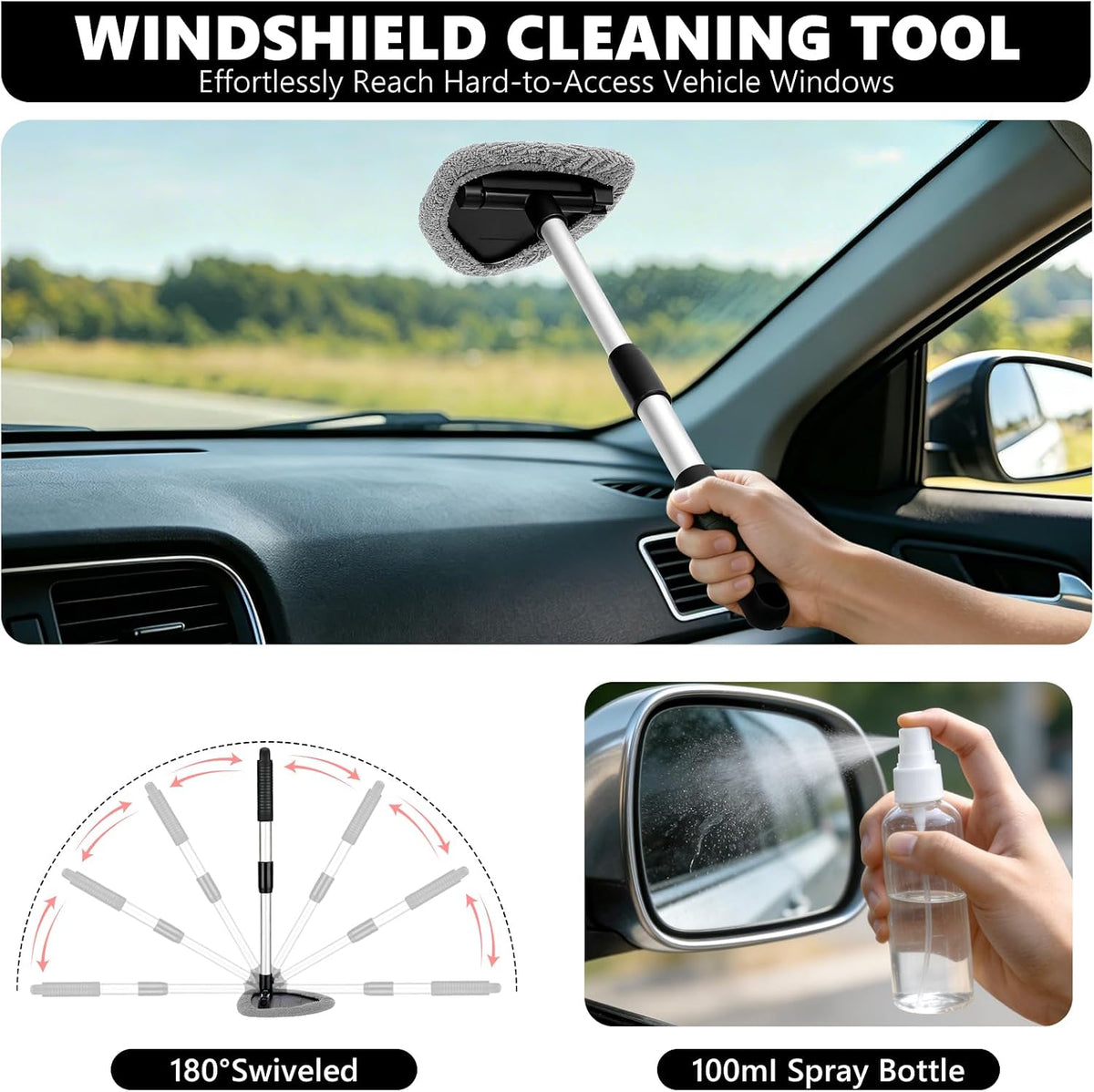 Car Detailing Kit Interior Cleaning - with 8500PA Car Vacuum Portable Cordless, Car Detailing Brush Set, Windshield Tool, Car Wash Kit for Women/Men, Gray