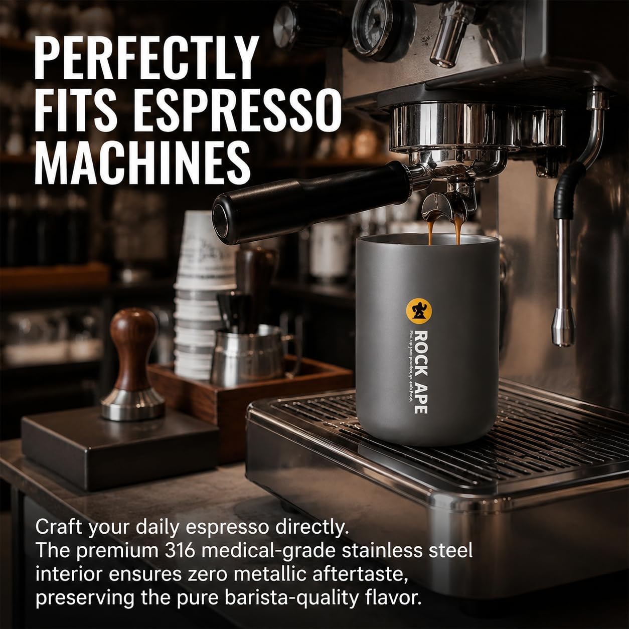 ROCK APE 8oz Small Insulated Espresso Cups with Lid, 316 Medical Grade Stainless Steel Travel Coffee Mug, Fits Under Espresso Machine, Portable Vacuum Tumbler, Leakproof