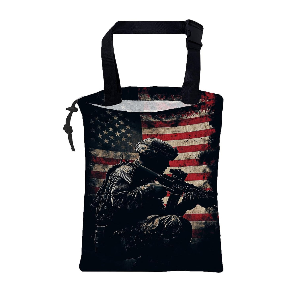 Car Garbage Bag American Soldier Holding Rifle Drawstring Car Trash Bag Hanging for Back Seat with Adjustable Buckle Canvas Vehicle Trash Can Easy-to-Install
