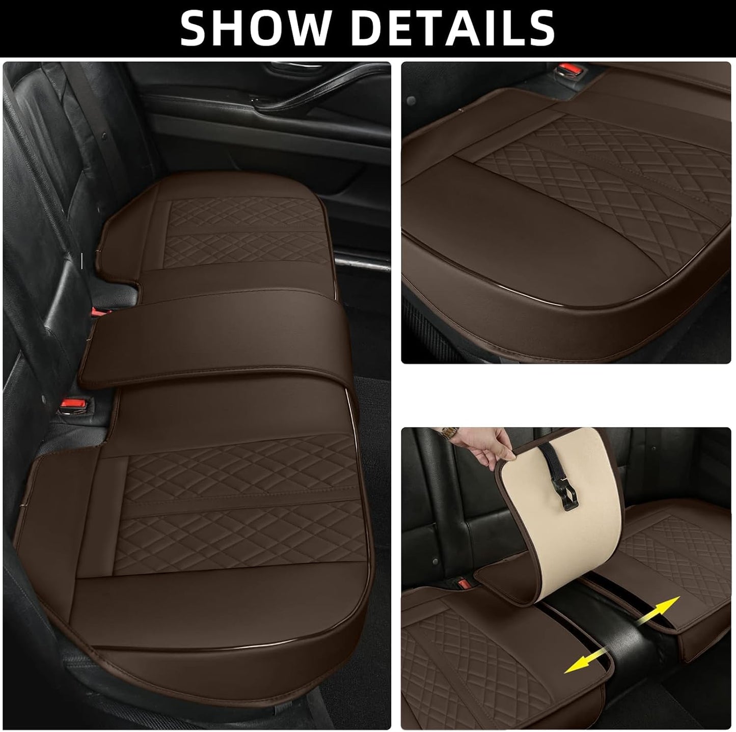 SanQing Car Seat Cover for Front Car Seat Bottom,Premium PU Leather Seat Cushion Protector Without Backrest with Storage Pocket,Full Wrapping Edge Works with Sedan SUV Pickup Minivan (Beige)