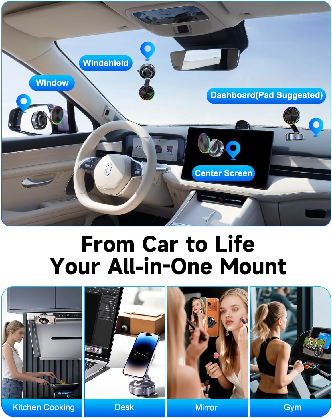 for Magsafe Car Mount Charger, 15W Fast Charging Magnetic Wireless Car Charger [120LBS Ultra Suction Cup & 3800gf Magnet] 780° Dashboard Vacuum Magnetic Phone Holder Car Bracket for iPhone & Android