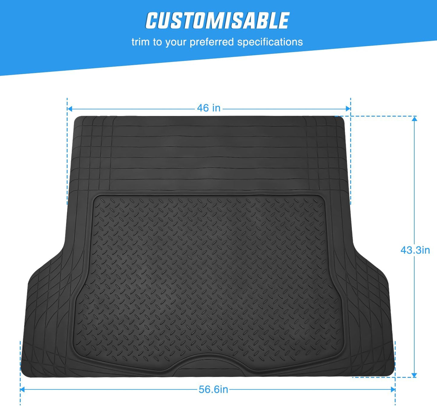 Nilight Rubber Cargo Mats for Cars Trucks SUVs, Universal Trim to fit for Most Vehicles, All Weather Protection Heavy Duty Cargo Liners