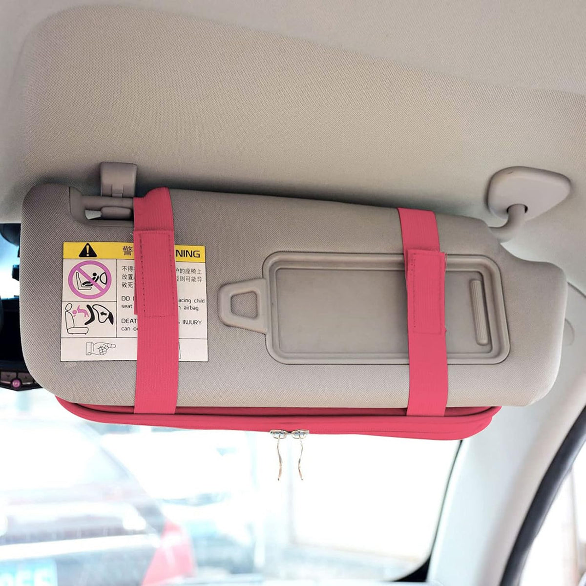 Da by Car Sun Visor Organizer Auto Interior Accessories Visor Pocket Organizer Car Truck Visor Storage Pouch Holder with Multi-Pocket Double Zippers New (Pink)