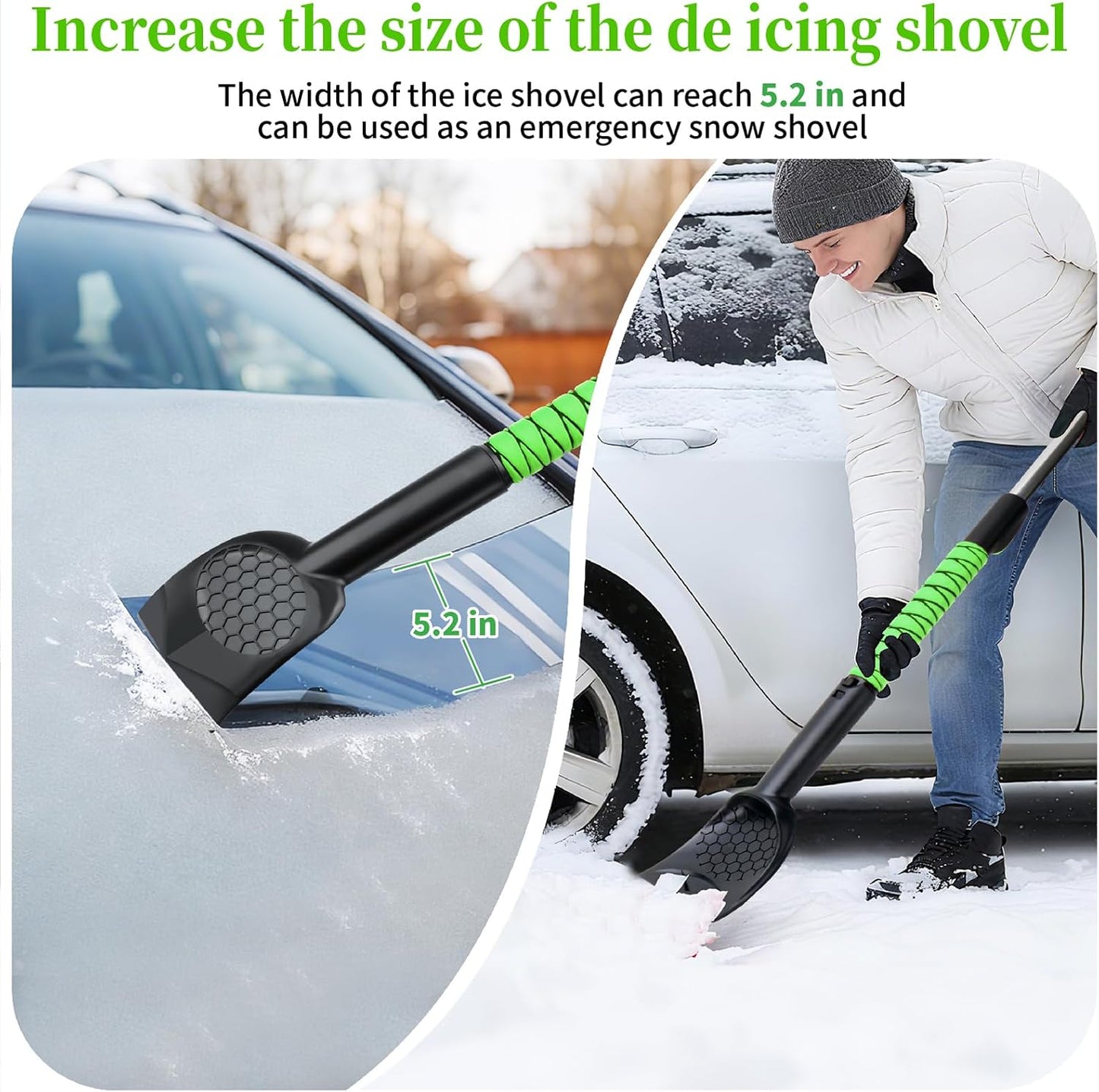 45.6" Ice Scraper and Snow Brush for Car Windshield [Silicone Bristles] ,3-in-1 Extendable Emergency Snow Shovel with Ergonomic Foam Grip and 360° Pivoting Brush Head for Christmas, Car Auto Truck SUV