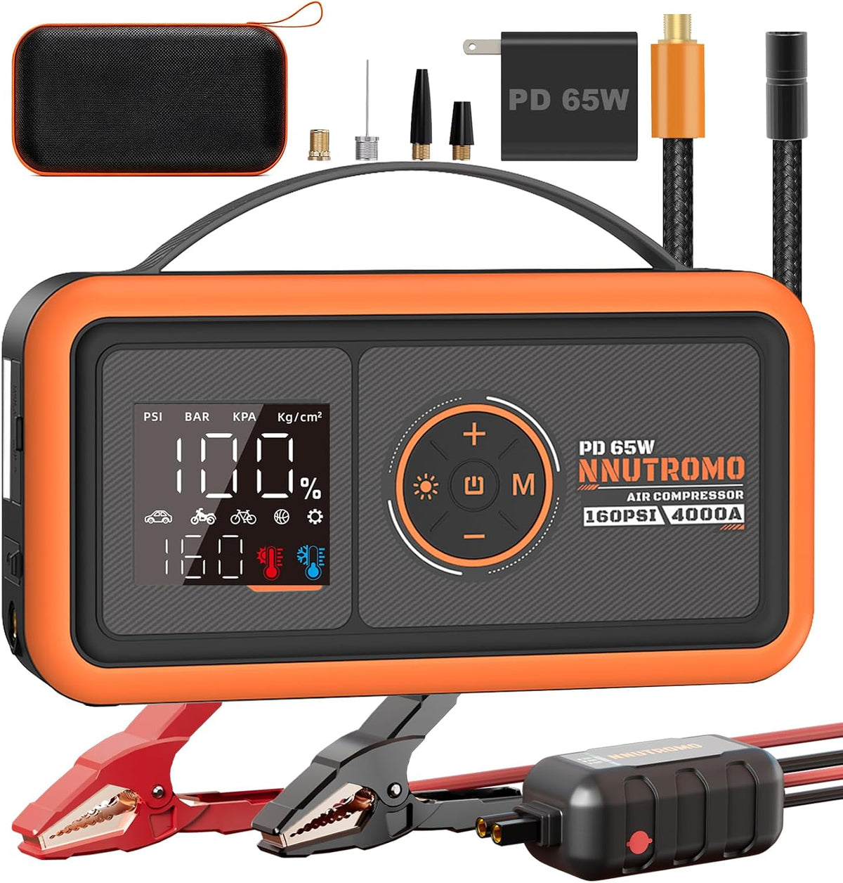 4000A Jump Starter with Air Compressor, 65W USB-C Fast Charging, 24000mAh