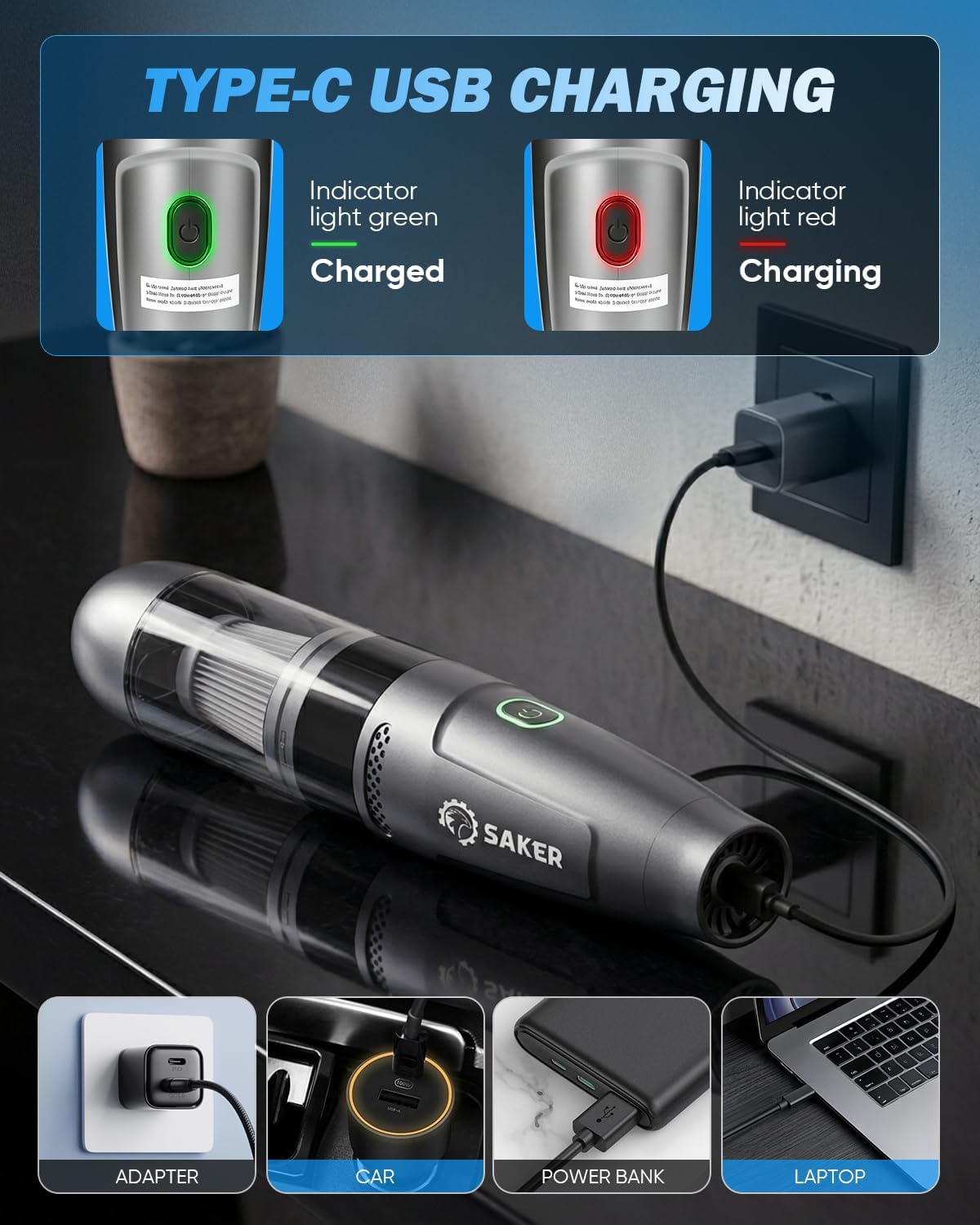 Saker Mini Handheld Vacuum Cleaner Portable for Cars