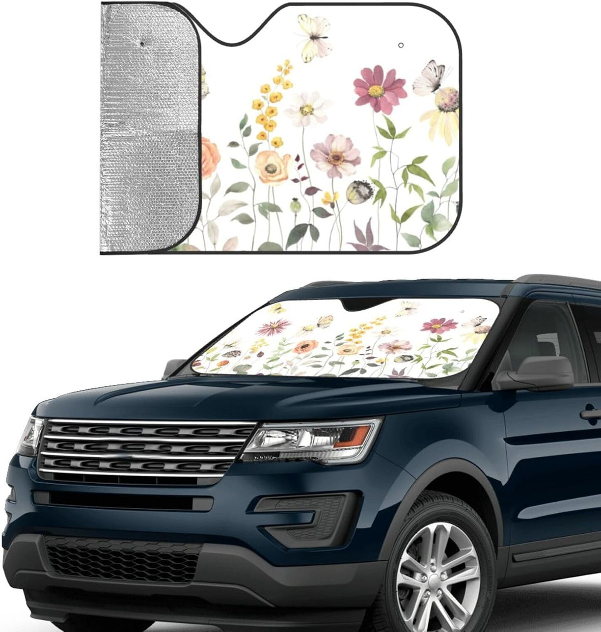 Flower Floral Butterfly Windshield Sun Shade Front Protector Folding Car Sun Visor Blocks Uv Rays Keeps Your Vehicle Cool