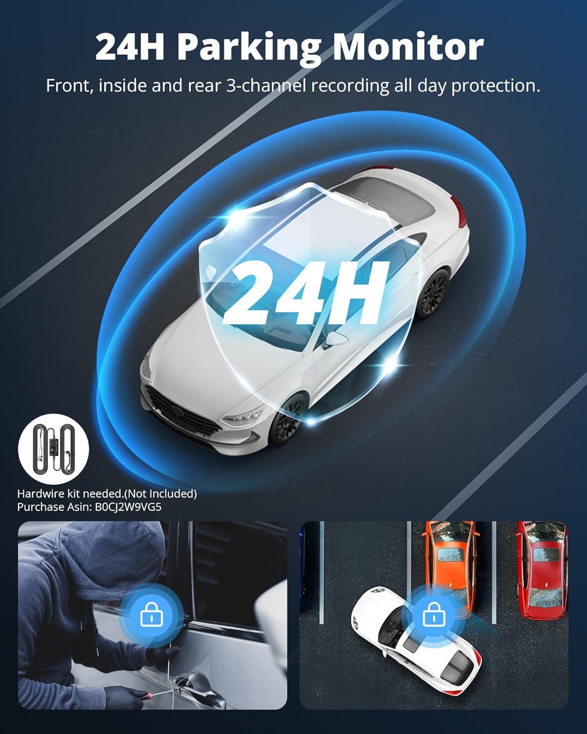 Kingslim 3 Channel 5G WiFi Dash Cam with 64GB Card, 2.5K/1080P Front and Rear Inside Dashcam, 2.5K/1080P/1080P Three Way Dash Camera for Cars Auto IR Night Vision, Loop Recording, APP Control(O3PRO)