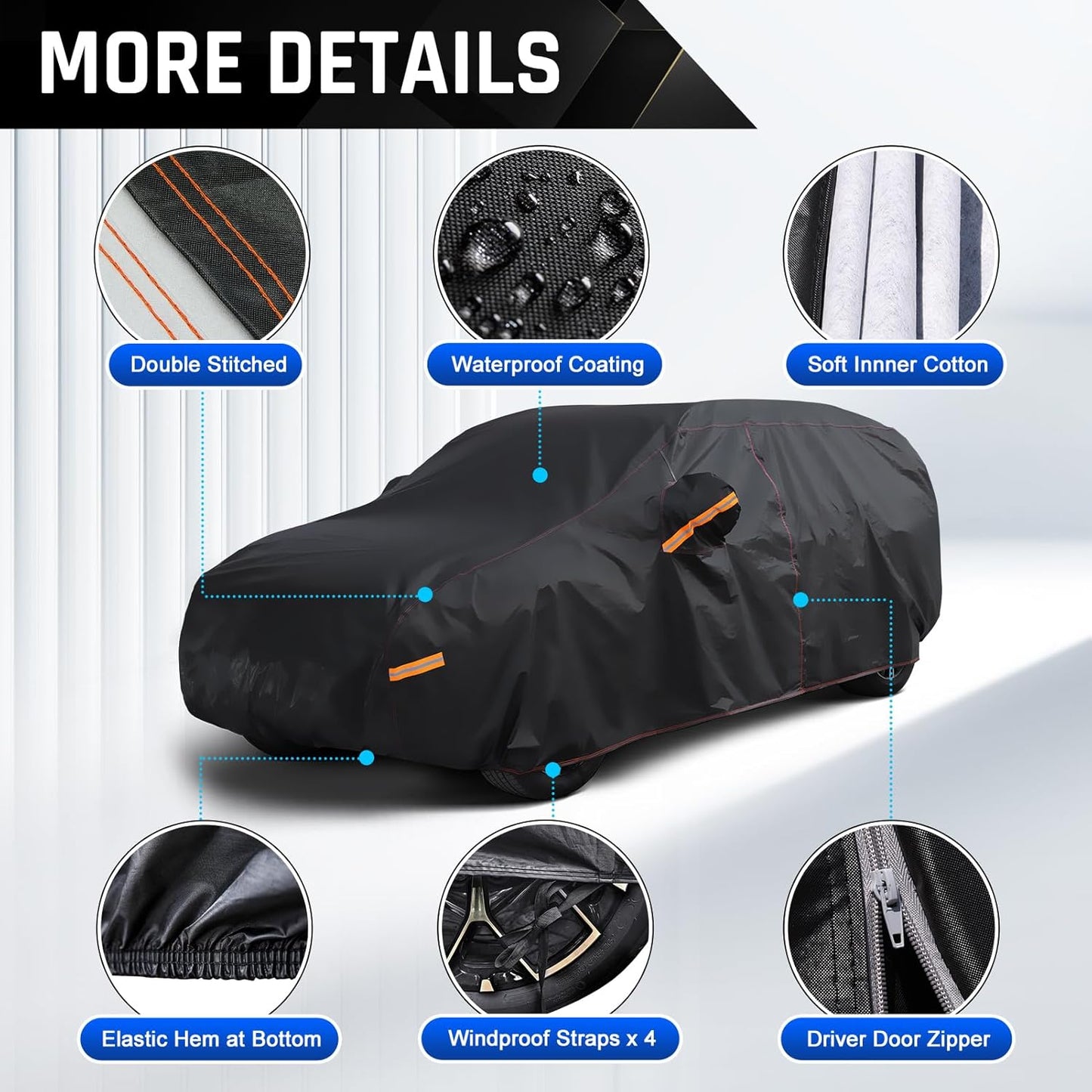 6 Layer Heavy Duty Hatchback Car Cover Waterproof All Weather Protection with Cotton Liner, Universal Fit Nissan Leaf, Honda Civic Hatchback, Mazda 3 Hatchback, Toyota Corolla Hatchback