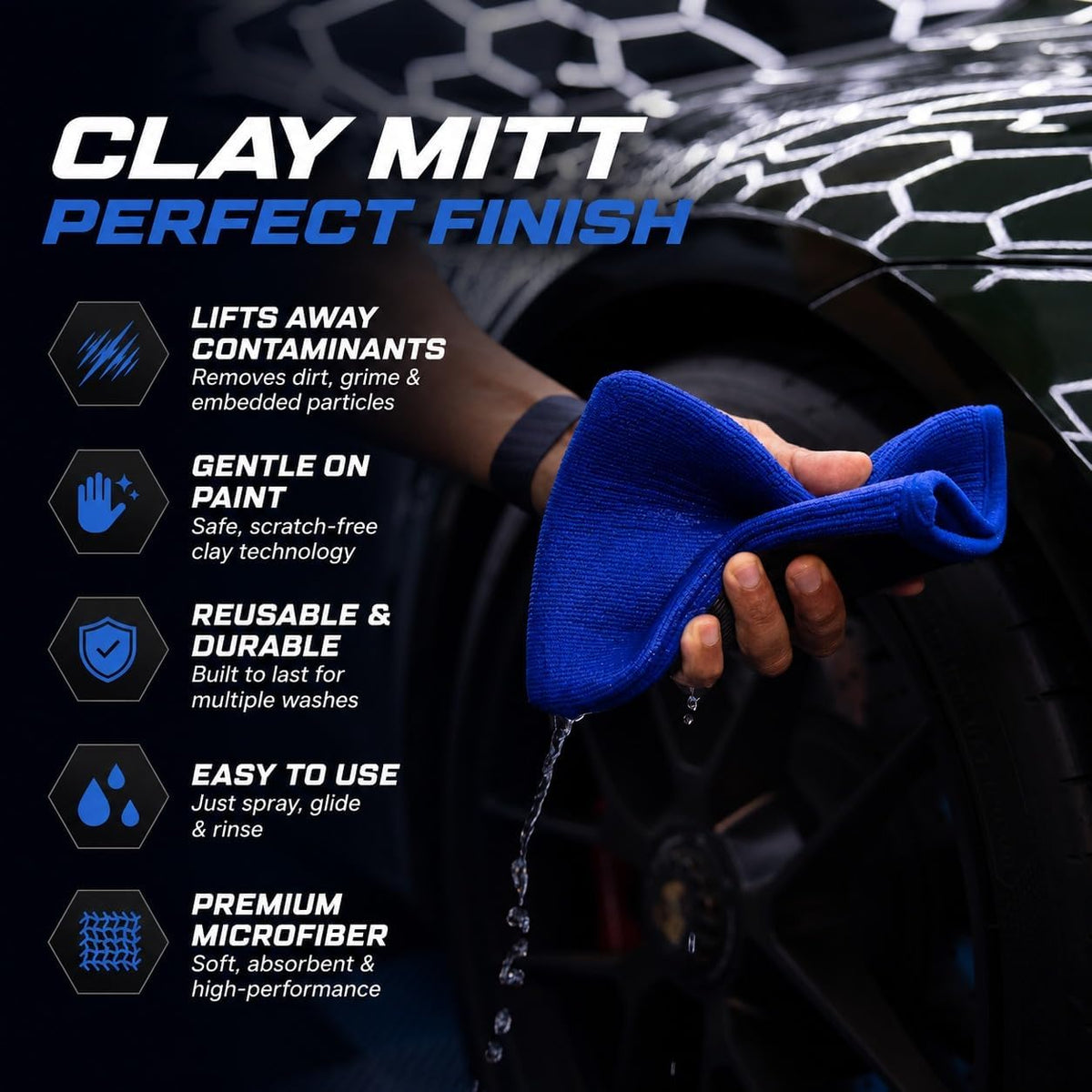Ragnify Pack of 2 Clay Mitt Auto Detailing Medium Grade Alternative Mitt for Flawless Removal of Surface Bonded Micro Contaminant (Blue)