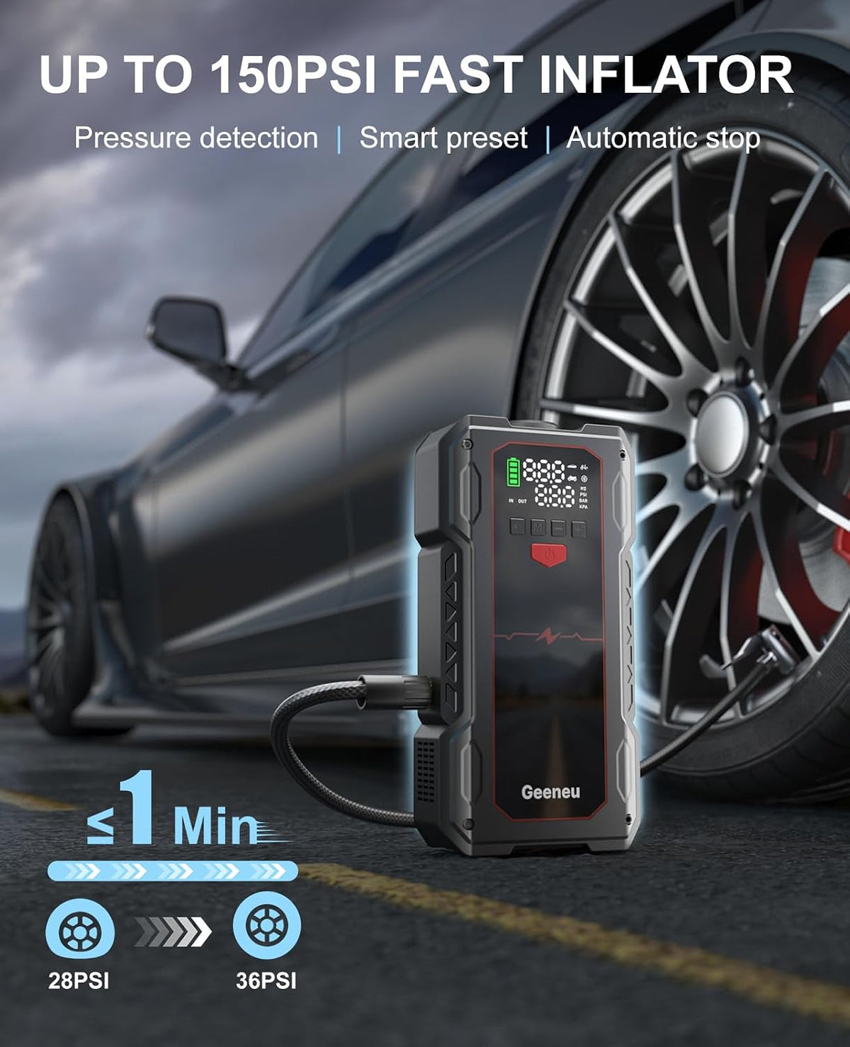 Jump Starter with Air Compressor, 4000A Car Battery Charger Jump Box