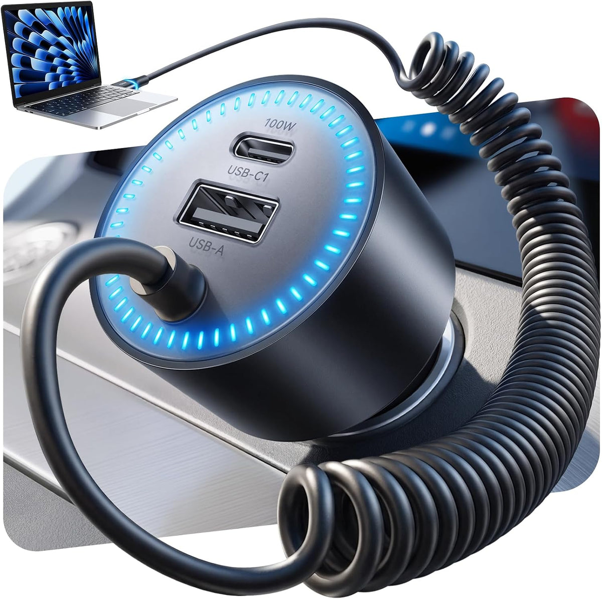 Rocoren 200W Car Charger USB C Fast Charge,PD 100W Type C Car Fast Charger