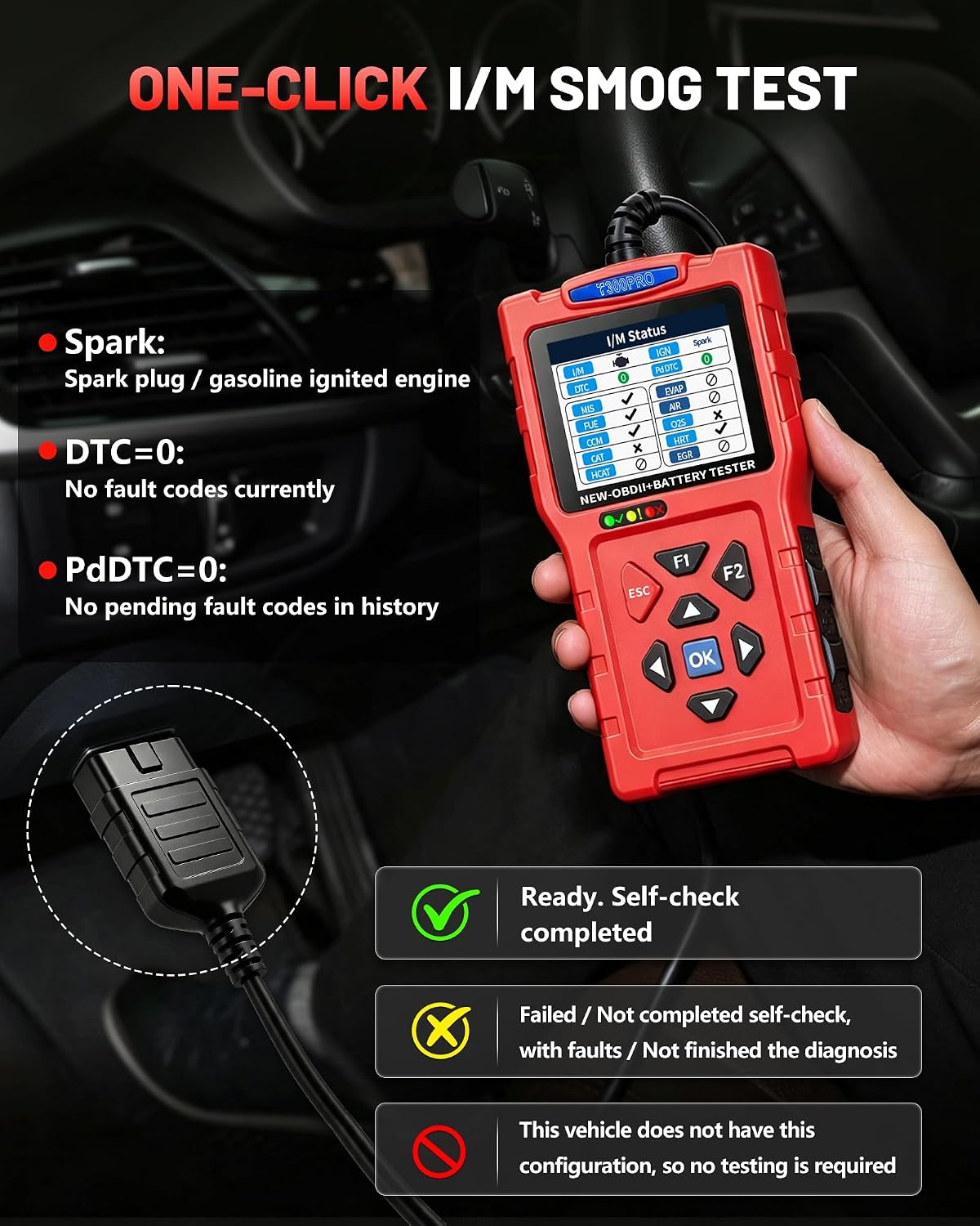 OBD2 Scanner and Battery Tester, 3-in-1 Car Code Reader with Cranking Test