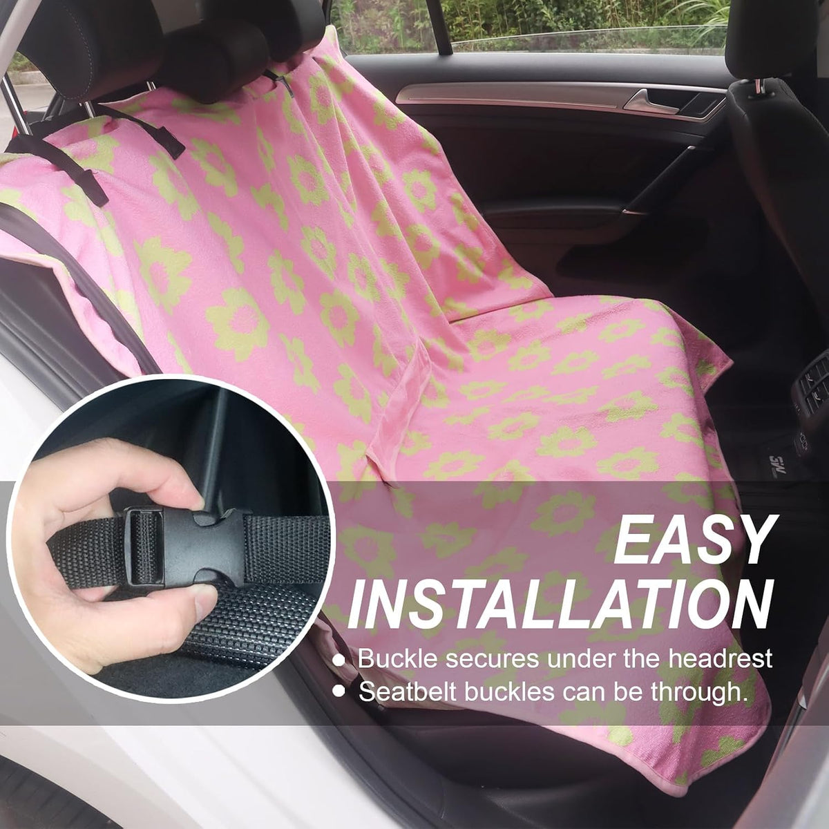 Sweat Towel Car Seat Cover Protector Front Seats for Gym Workout, Running, Swimming, Beach and Hiking, Waterproof Universal Seat Cover for Car, Trucks, Van & SUV (1, Pink Flower, Rear Seat)
