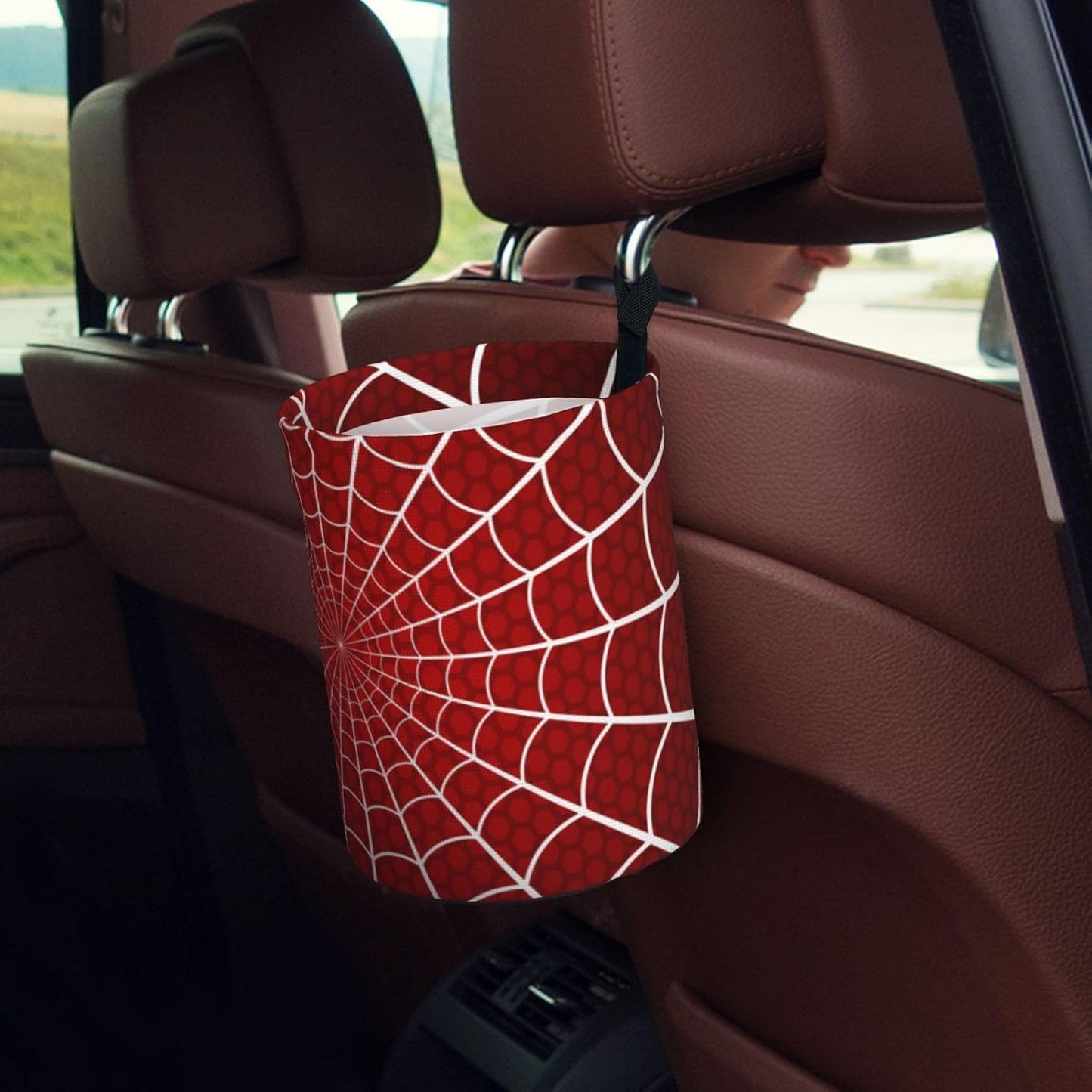 Car Trash Bag Spider Web Waterproof Trash Small Car Can Portable Collapsible Car Garbage Can Hanging for Back Seat Floor or Hanging Headrest Car Decor Road Trip Essentials