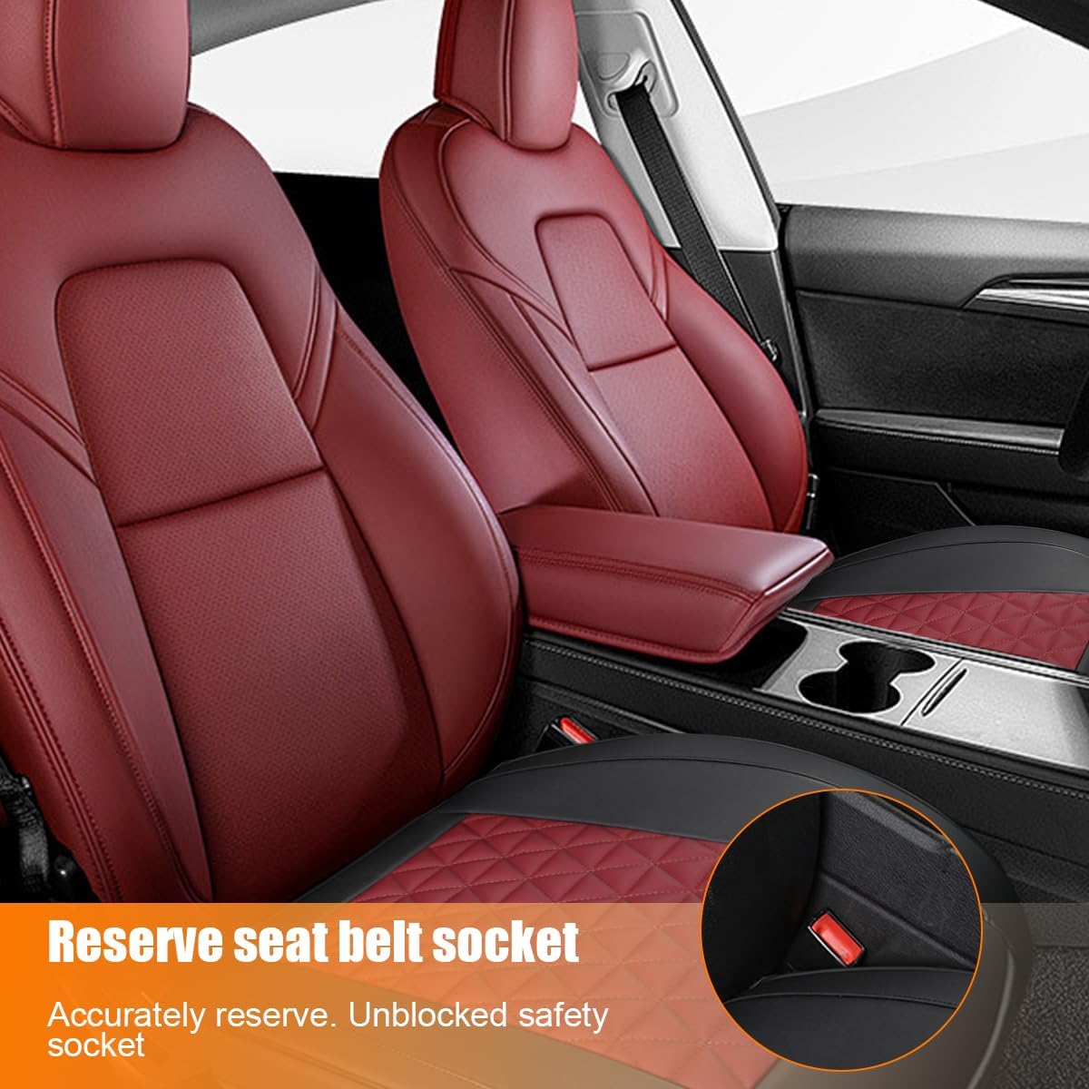 2PCS Leather Car Seat Cover, Front Bottom Seat Protector Pad, Red