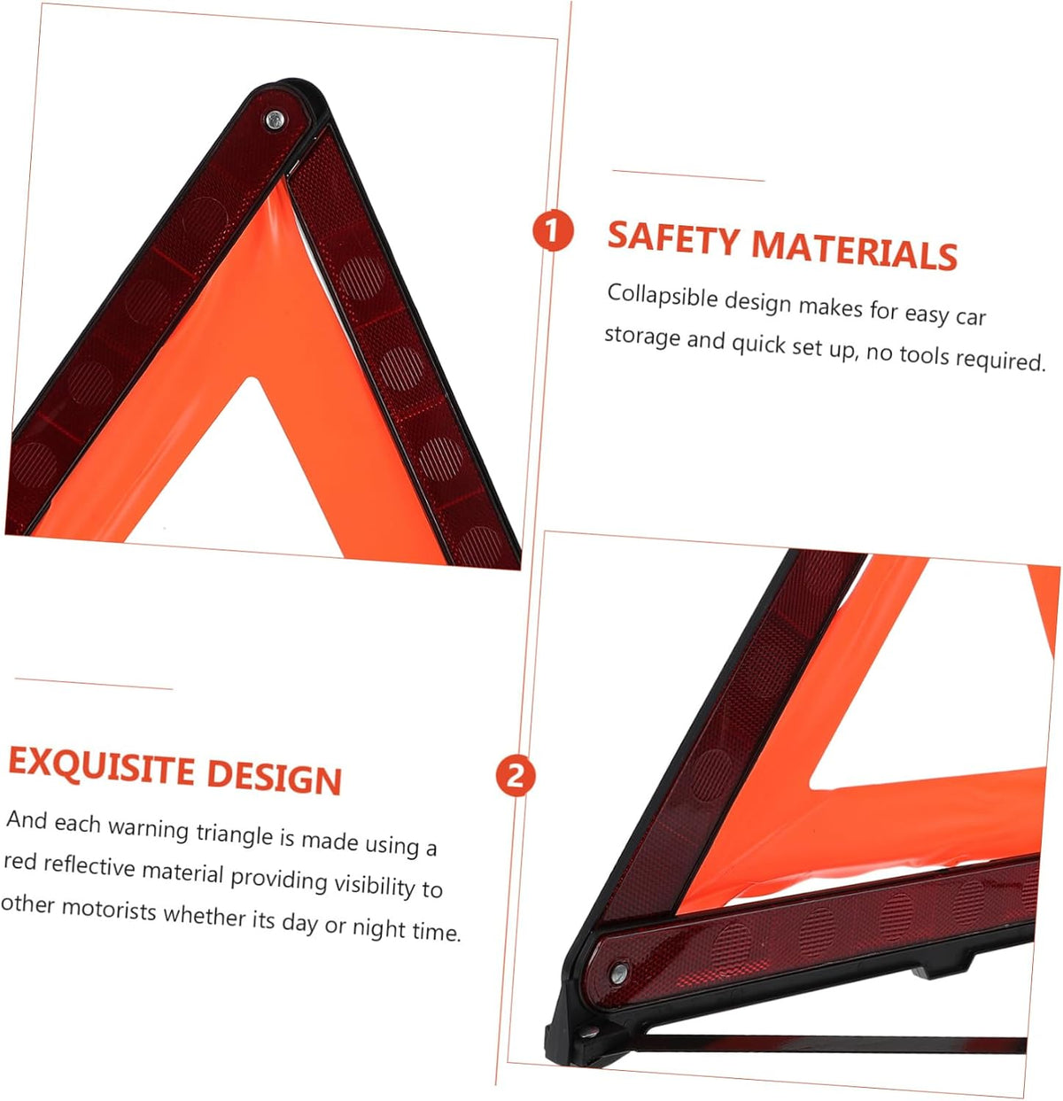 OUNONA Reflective Triangle Warning Sign Kit for Car Roadside Safety 3 Pack