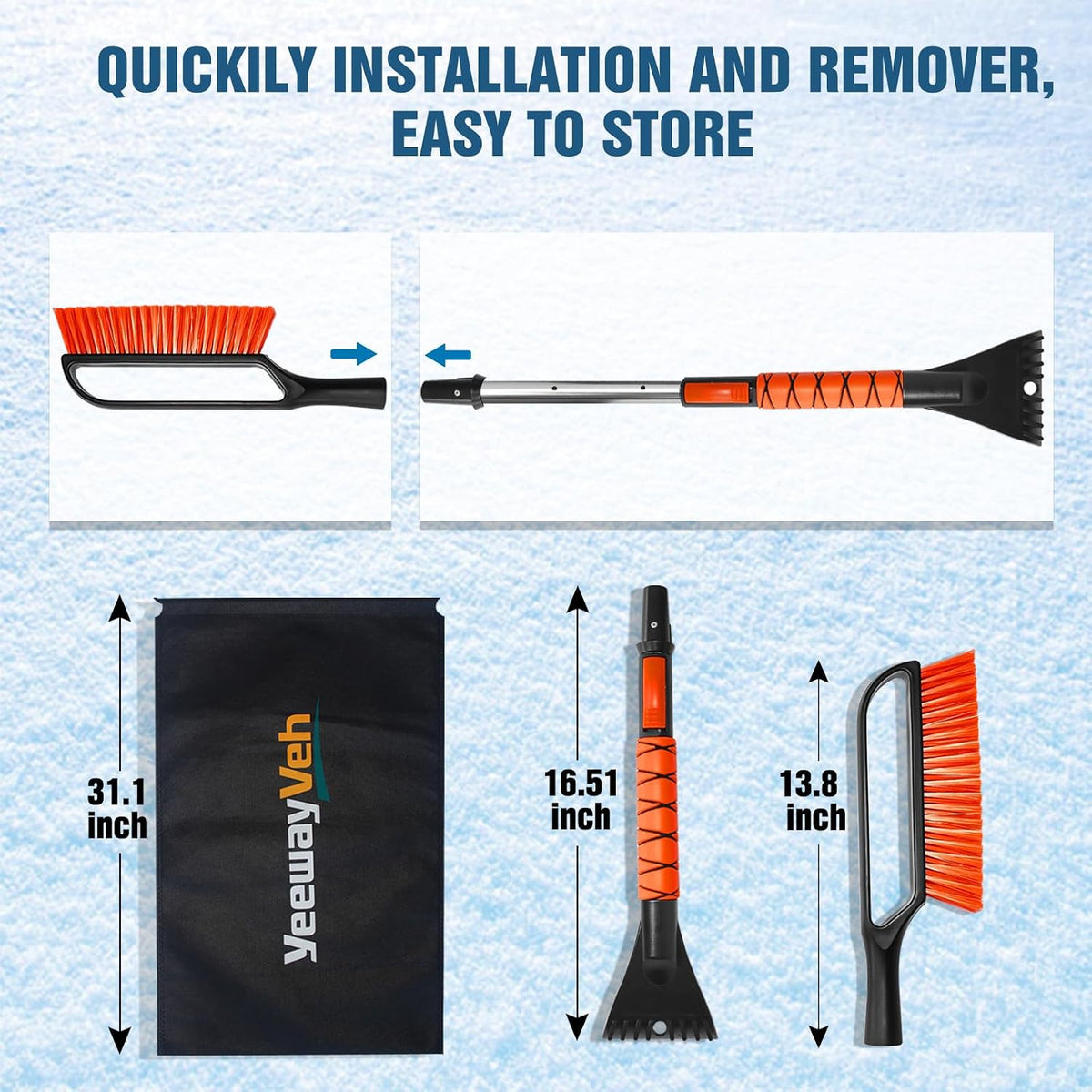 YeewayVeh 35in Car Snow Brush Ice Scraper for Car Windshield, 2-in-1,Orange
