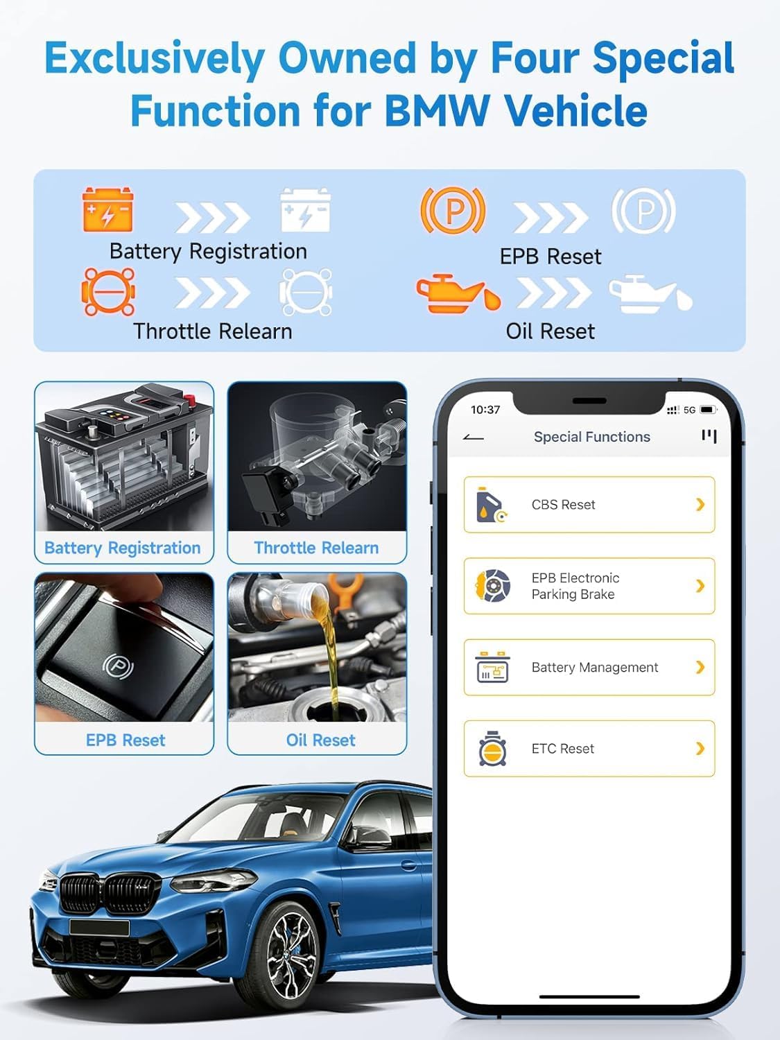 ANCEL BD300 Bluetooth OBD2 Scanner, Full System Code Reader and Diagnostic Tool for BMW with Battery Registration Service Reset EPB CBS ETC ABS Airbag & Powerful OBD2 Functions