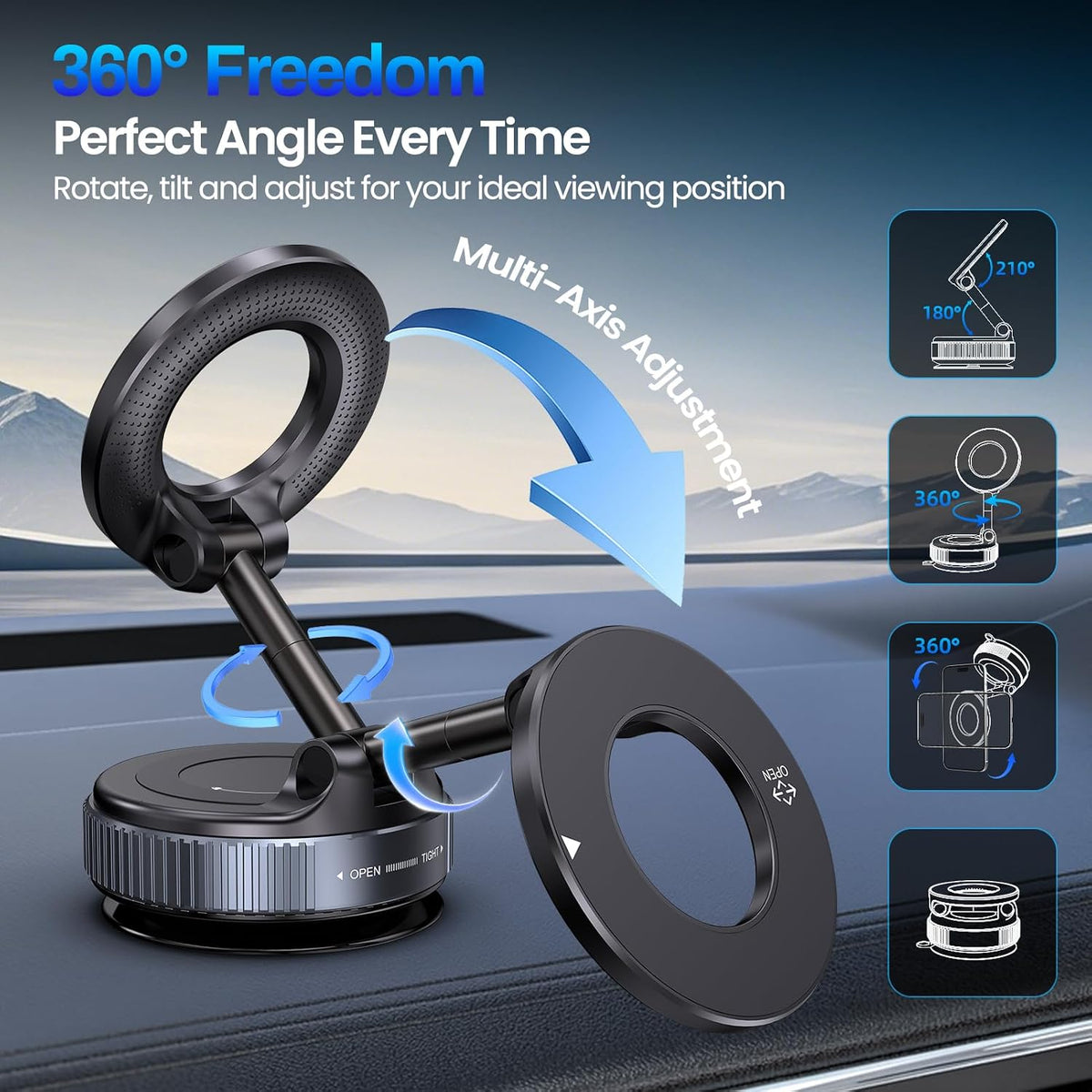 Jikasho Magnetic Phone Holder for Car, Suction Cup Phone Mount for Magsafe