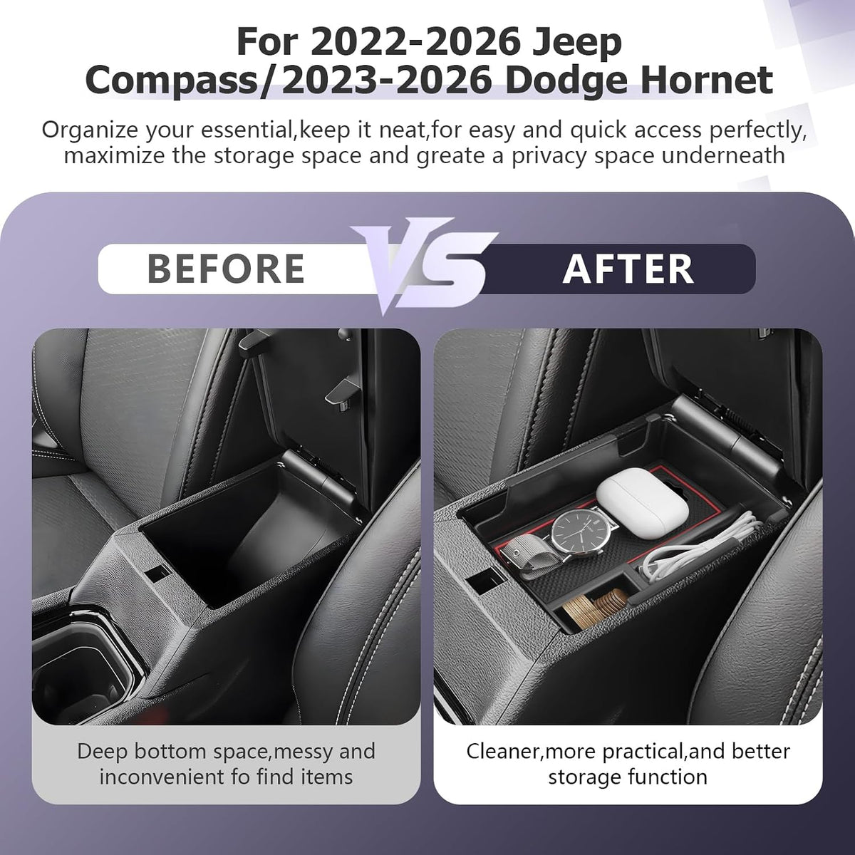 LUWU Center Console Organizer Compatible with Jeep Compass 2021-2026/Dodge Hornet 2023-2026 Accessories Armrest Console Storage Box Insert Tray ABS Material Coin Container Red