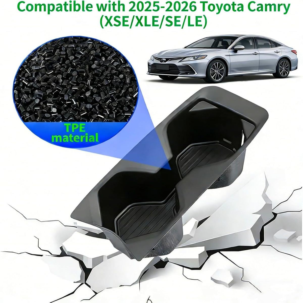 Black TPE Drinking Water Cup Holder Compatible with 2025-2026 Toyota Camry (XSE/XLE/SE/LE), Center Console Shock-Absorbing Cup Holder Drink Organizer for 9th Gen Camry Interior Accessory
