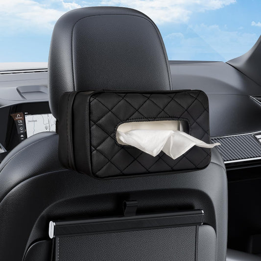 Car Tissue Holder - Standard Pu Leather Napkin Holder for Backseat, Extra Large Organization Fits 120-230 Tissues Per Box, 9.84'' X 4.72'' X 5.91'', Black