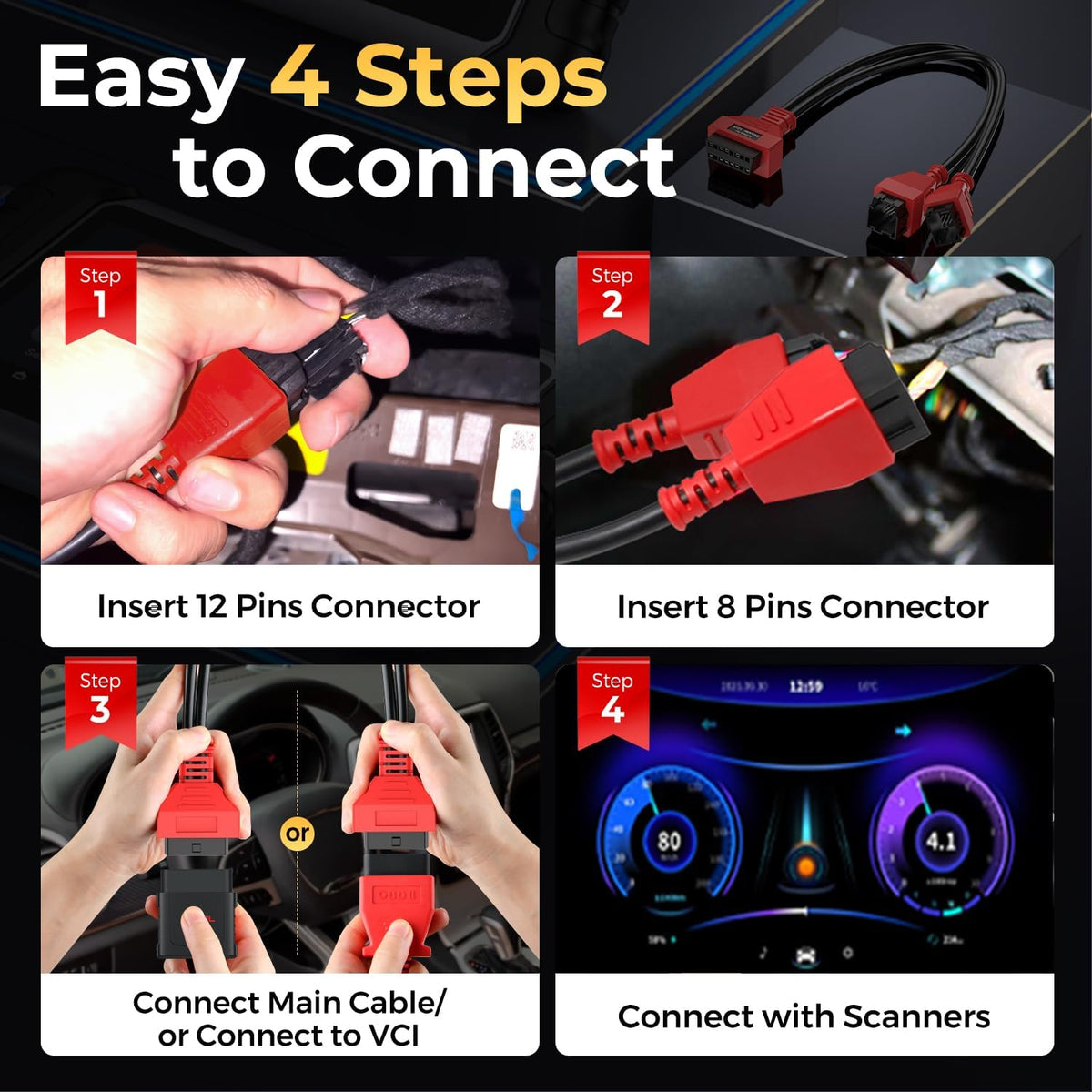 OBD2 12+8 Adapter for Chrysler, 12 8 OBD II Security Gateway Bypass Cable
