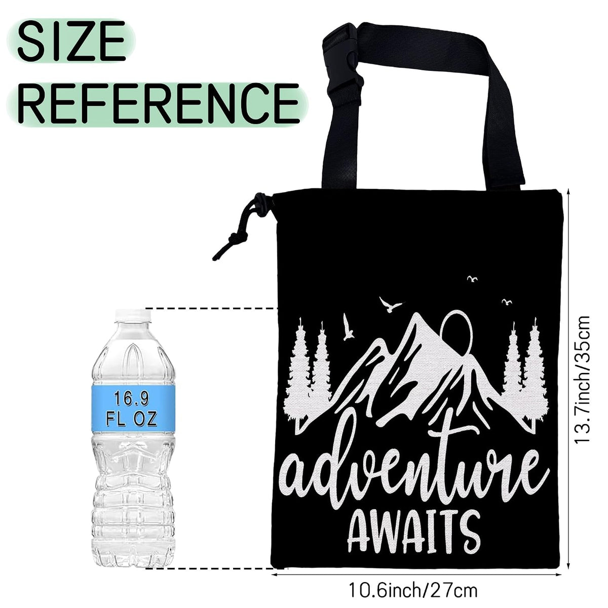 Adventure Awaits Car Garbage Bag,Nature Mountain Waterproof Small Car Trash Bag Hanging Back of Seat,Drawstring Hanging Car Trash Bag with Adjustable Buckle for Car Accessories