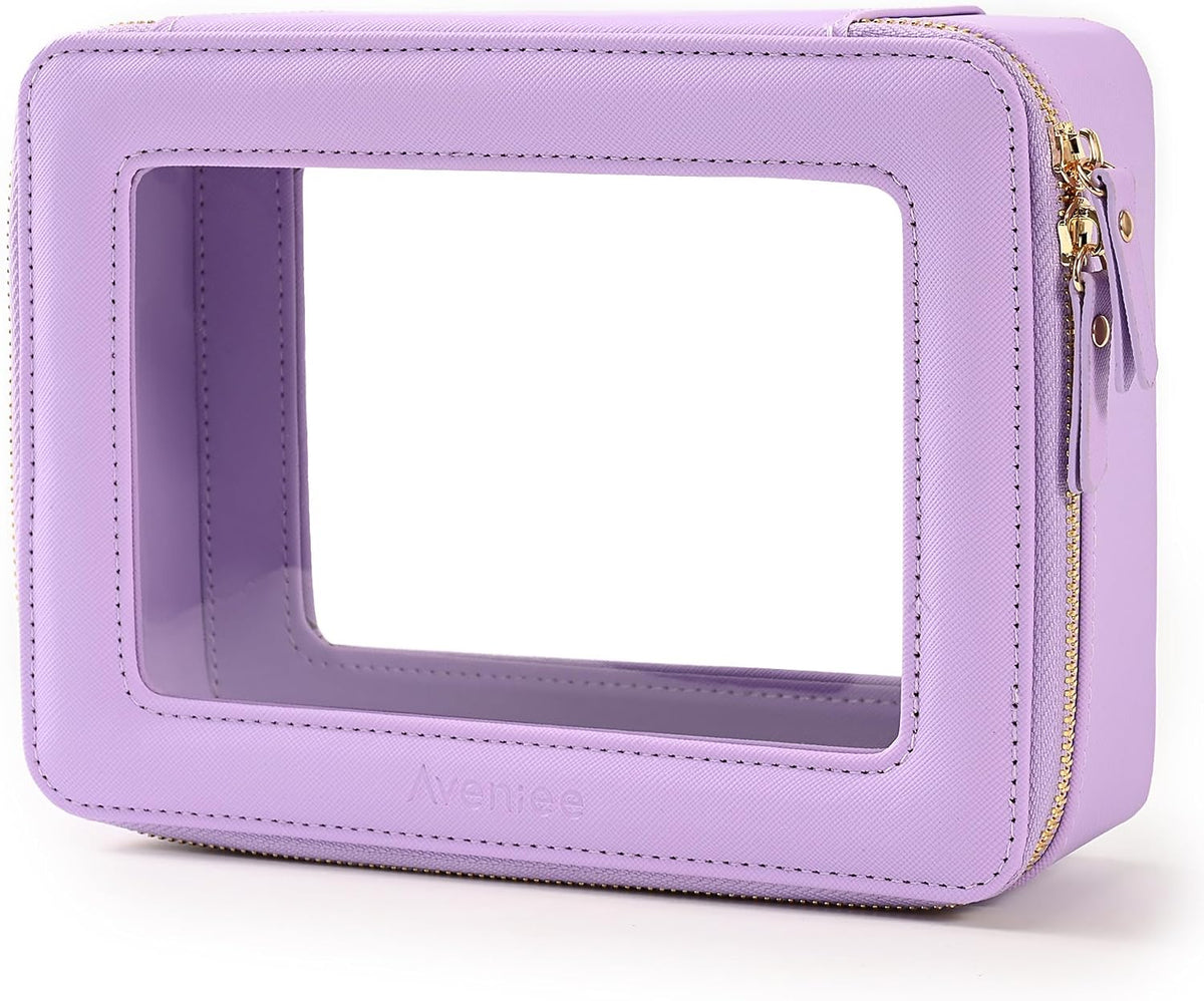 Aveniee Clear Makeup Bag Organizer,Large Travel Toiletry Bag for Women, Waterproof Cosmetic Pouch with Zippers,Car Organizers and Storage Case for Accessories,Lilac