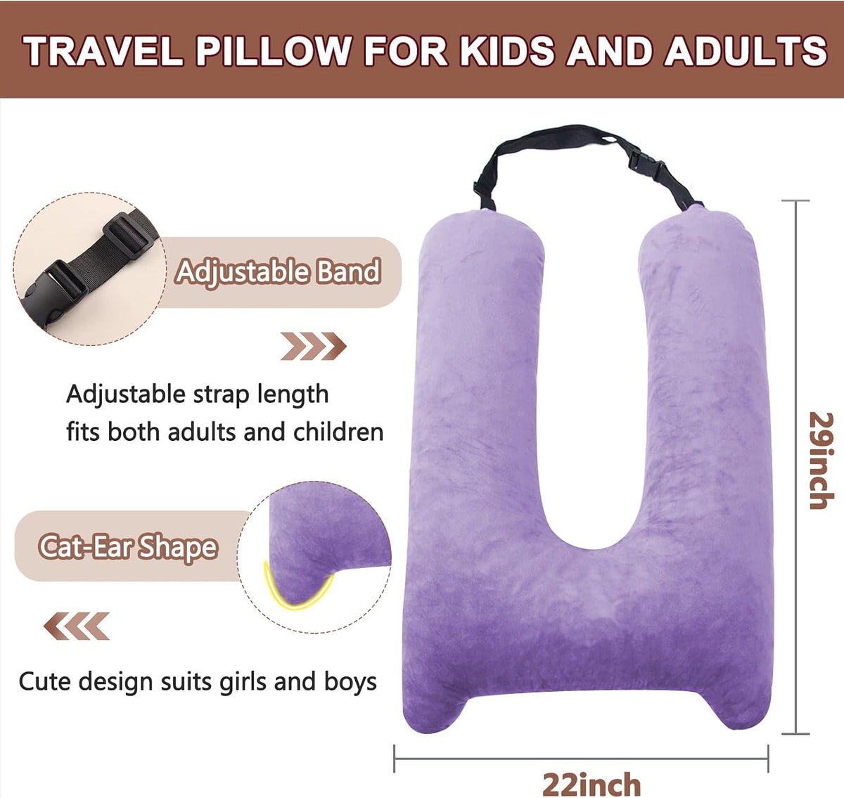 1 MIDDLE ONE Car Pillow for Kids, Memory Foam Travel Pillow for Car and Adults, Kids Car Pillows for Sleeping on Road Trip, Small Body Pillow for Kid (Purple)
