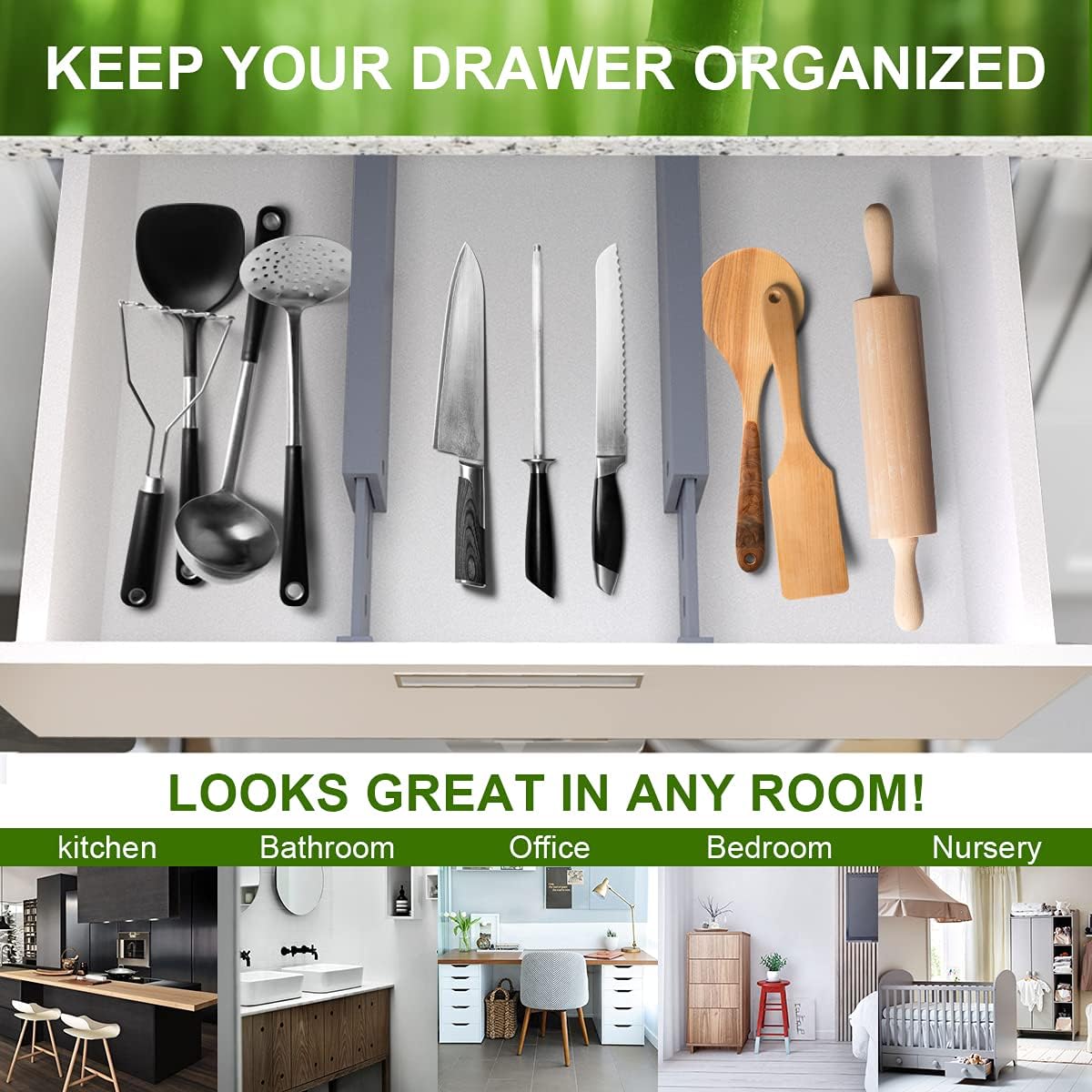 ANTOWIN Expandable Bamboo Drawer Dividers, Fits 17.6-21.6" Drawers