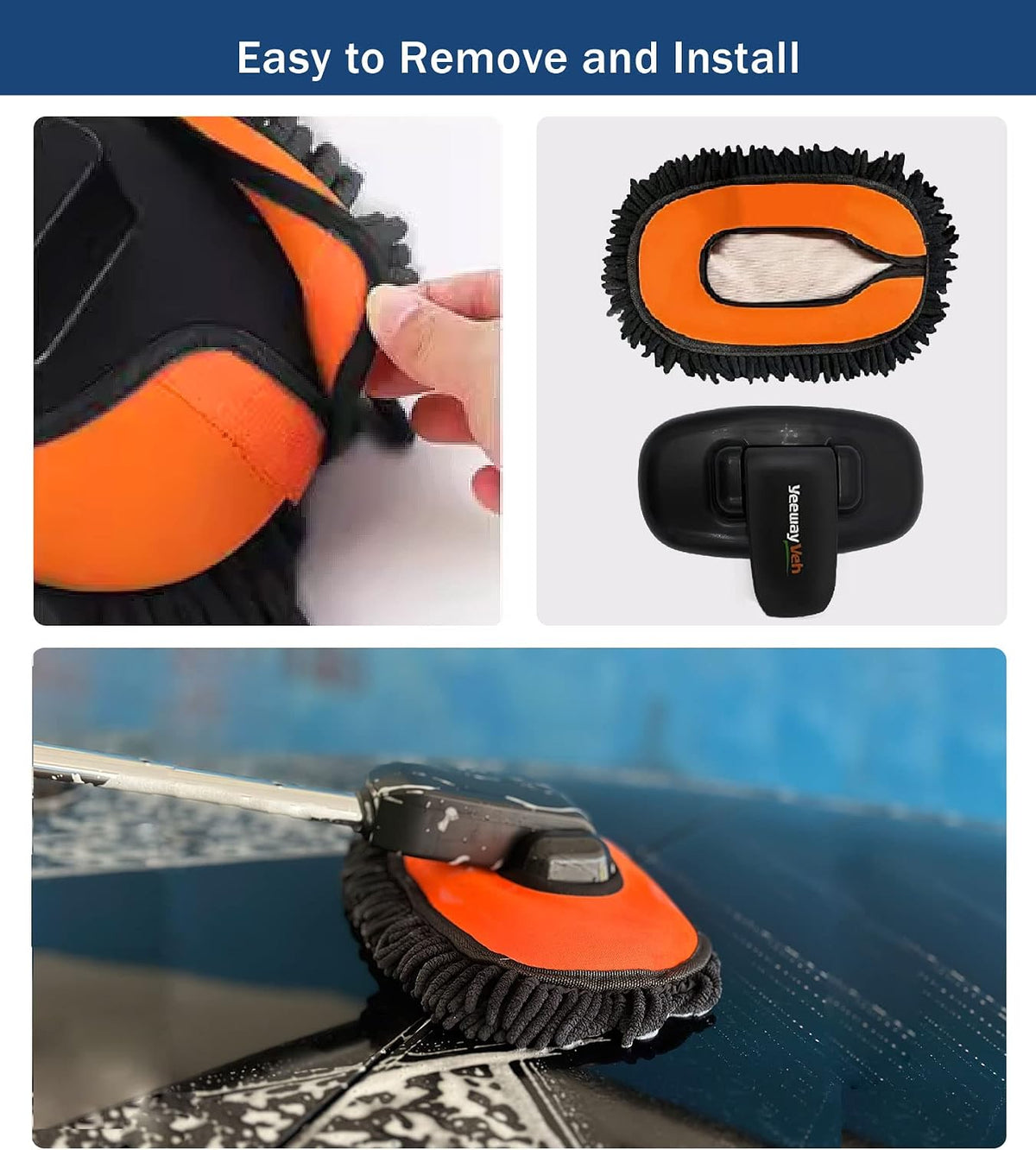 YeewayVeh Car Wash Brush Replacement Cover, Microfiber Mop, Orange