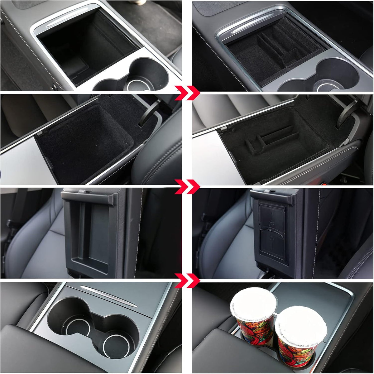 3PC Console Organizer Set for 21-23 Tesla Model 3, 21-24 Model Y