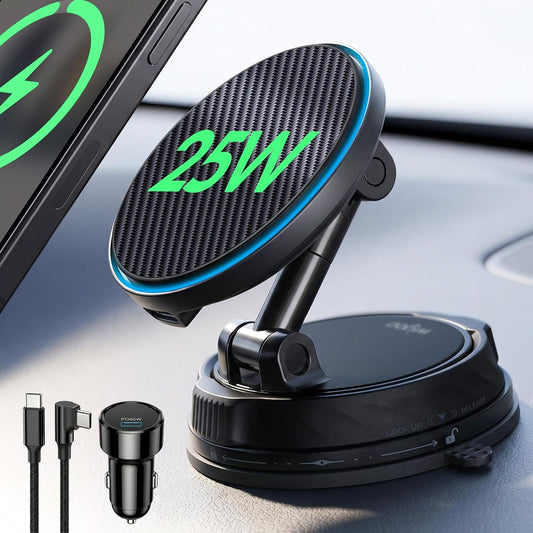 Wigoo 25W for iPhone MagSafe Car Mount Charger, Magnetic Car Phone Holder